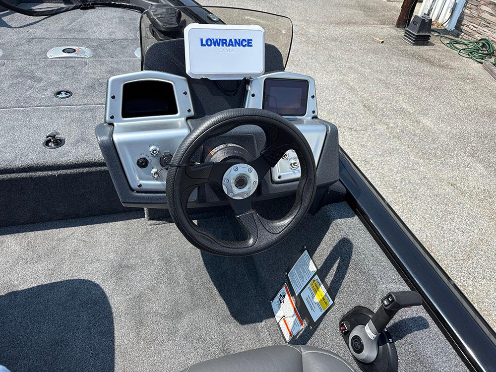 2025 Tracker Pro Team 175 Crappie Edition boat dashboard with Lowrance electronics.