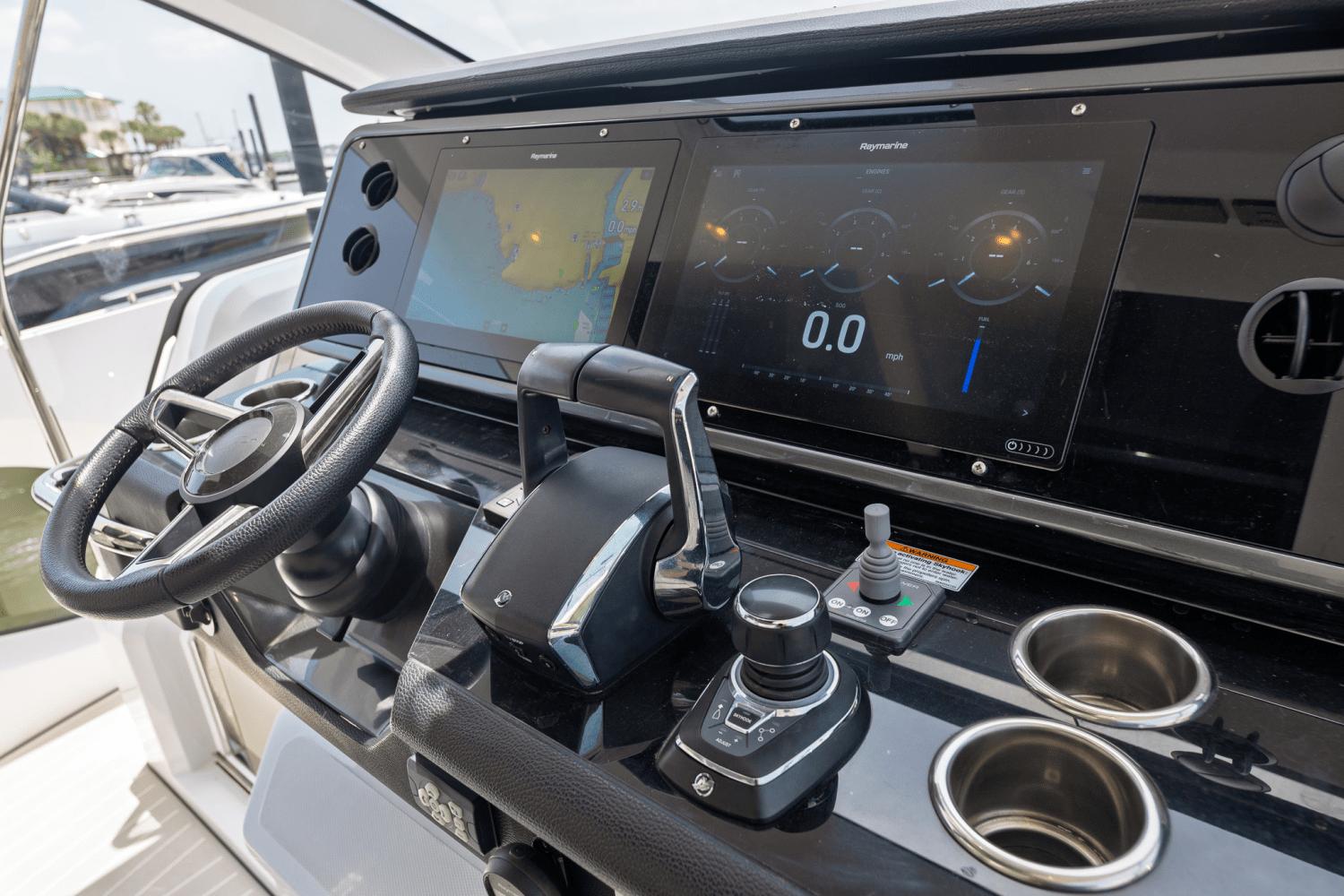 Azimut-AZ42 VERVE 2023-Shee-naughty TX-US-2023 Azimut AZ42 VERVE yacht dashboard with steering wheel and digital displays.-9104707 | Thumbnail