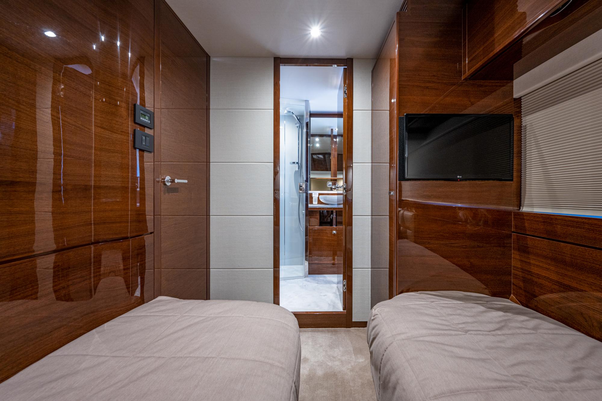 Princess 70 I Love It -Entryway to Guest Stateroom, Side by Side Berths with TV
