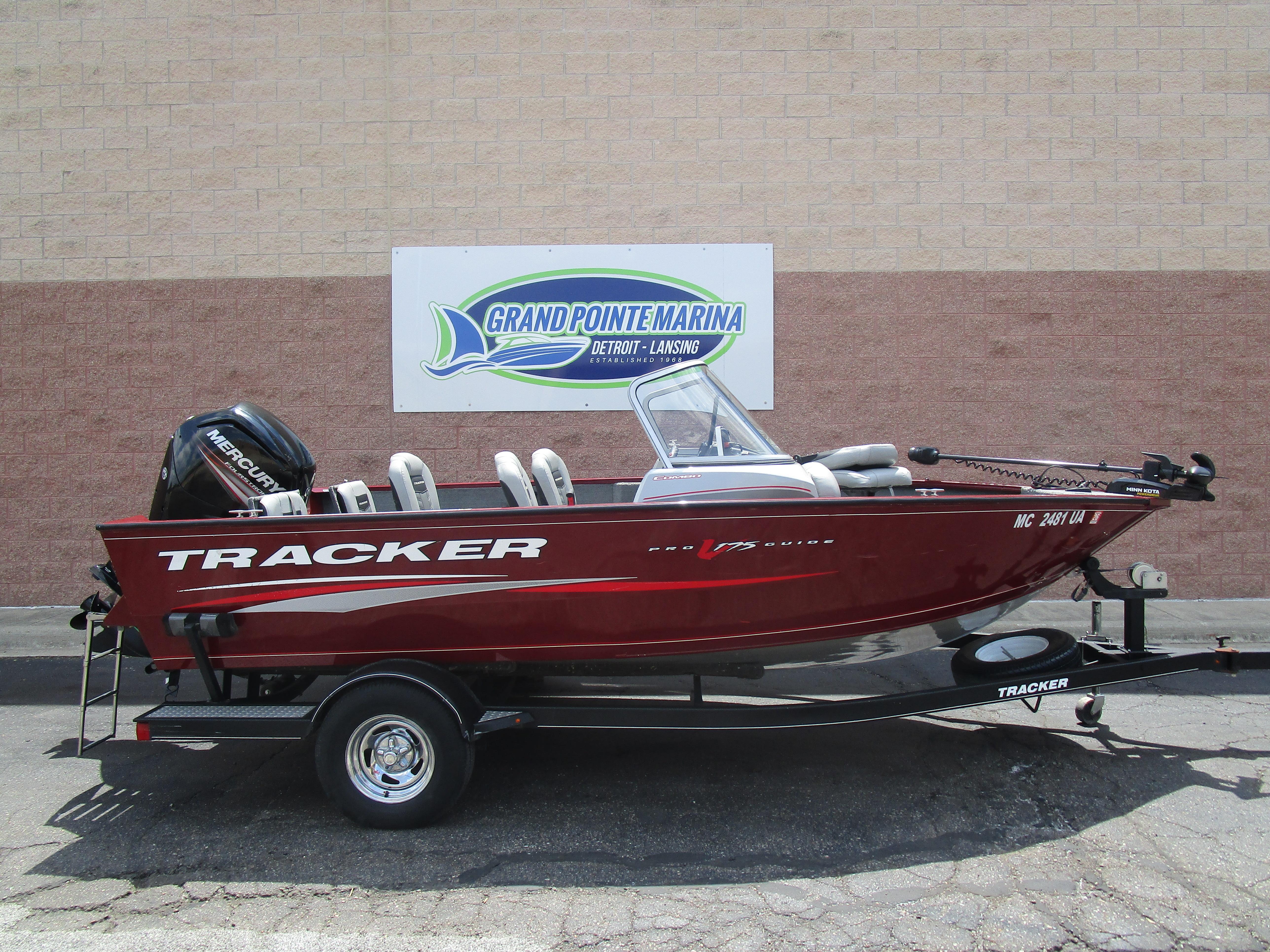 2017 Tracker PGV175 COMBO boat on trailer at Grand Pointe Marina.