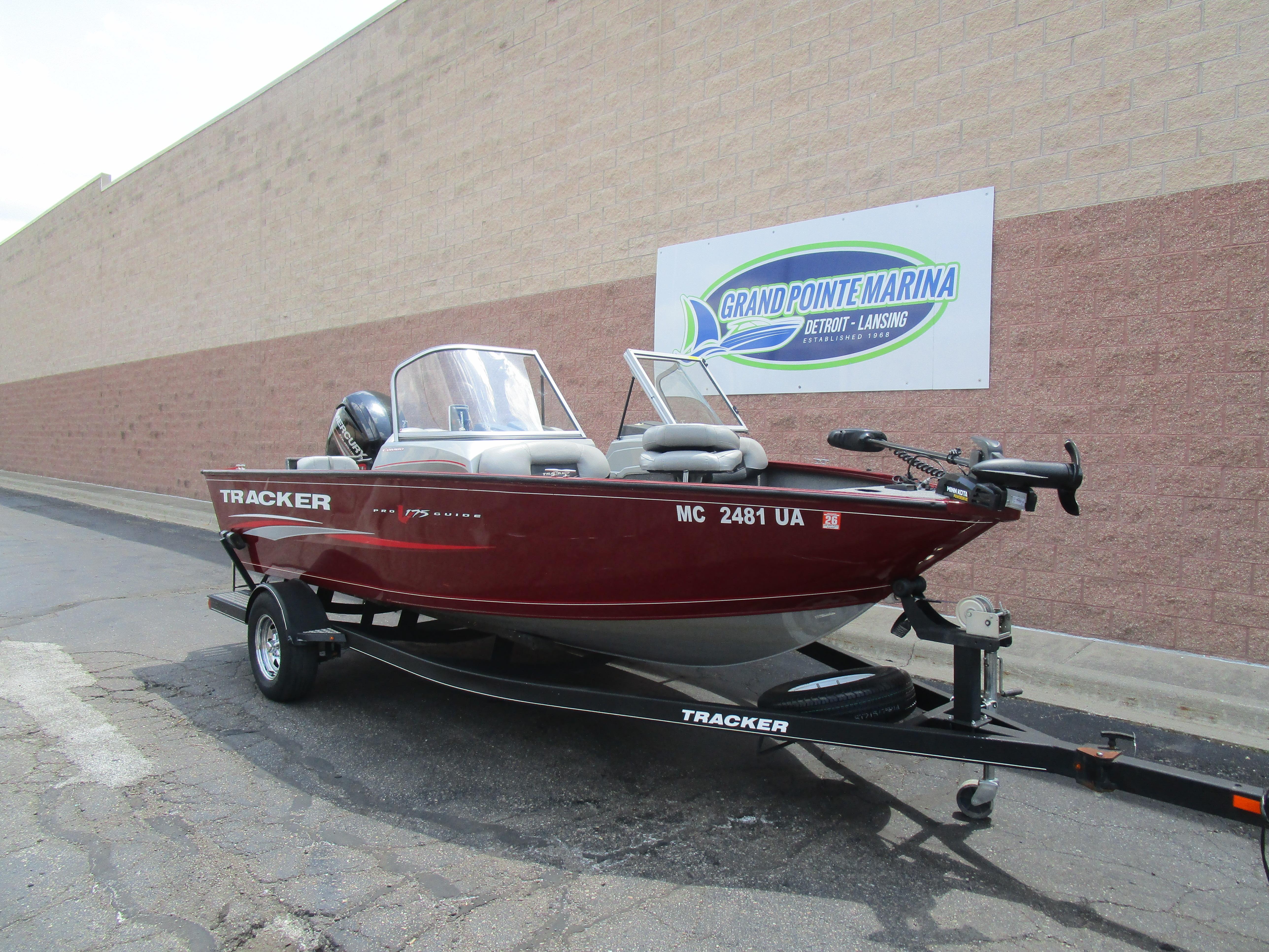 2017 Tracker PGV175 COMBO boat on trailer at Grand Pointe Marina.