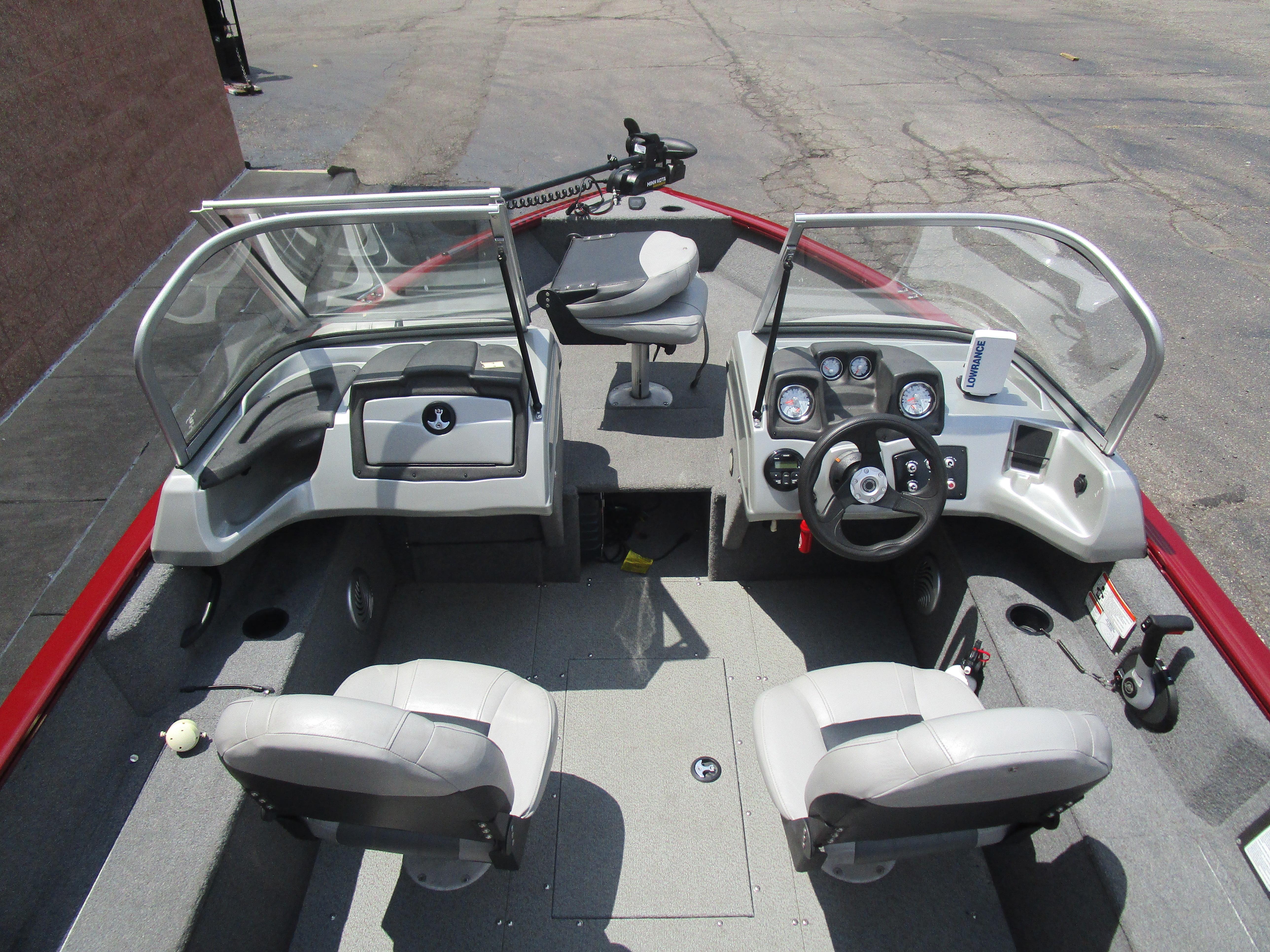 2017 Tracker PGV175 COMBO boat interior with dual consoles and seating.