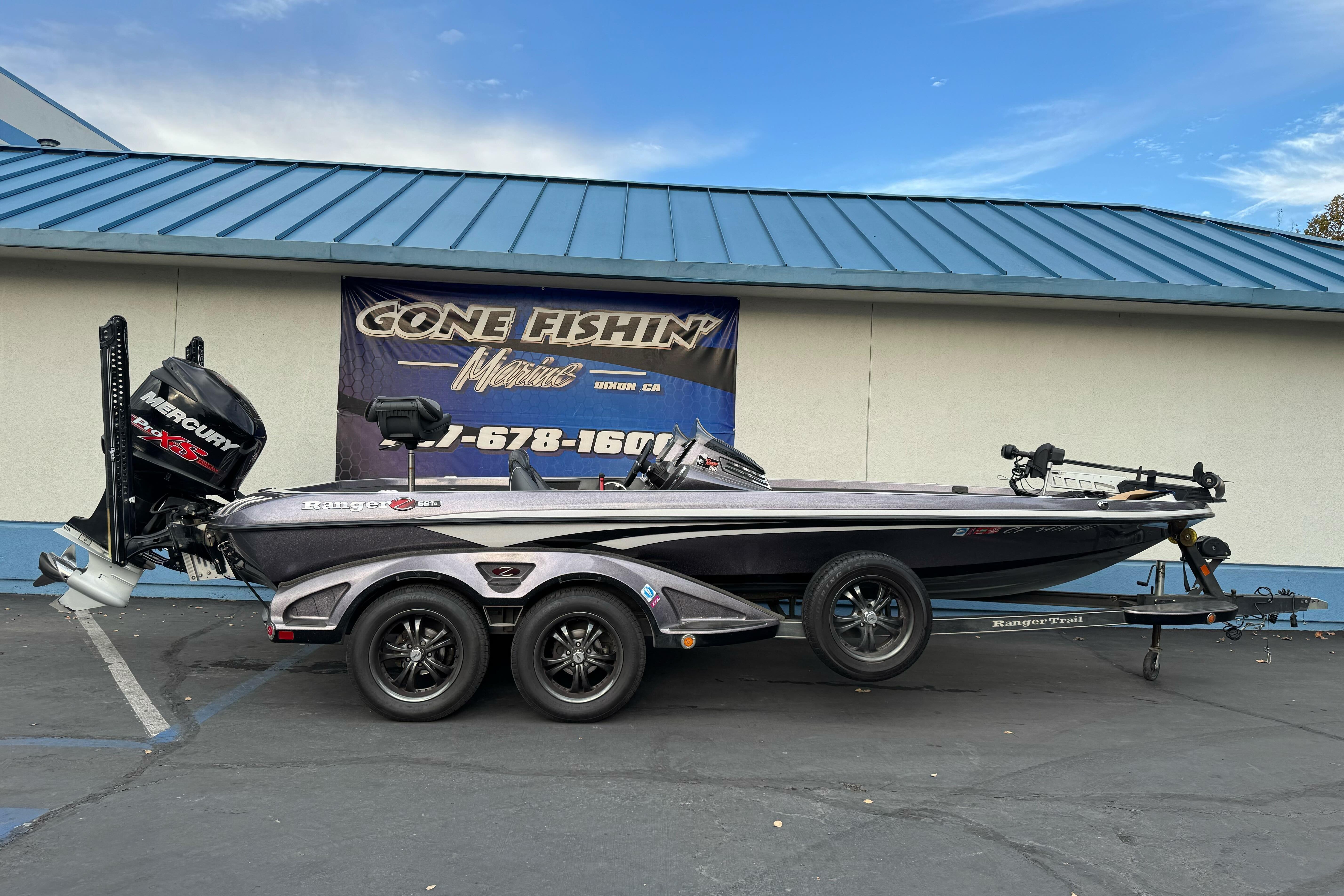 2016 Ranger Z521 Comanche boat with Mercury engine, parked outside Gone Fishin' Marine.