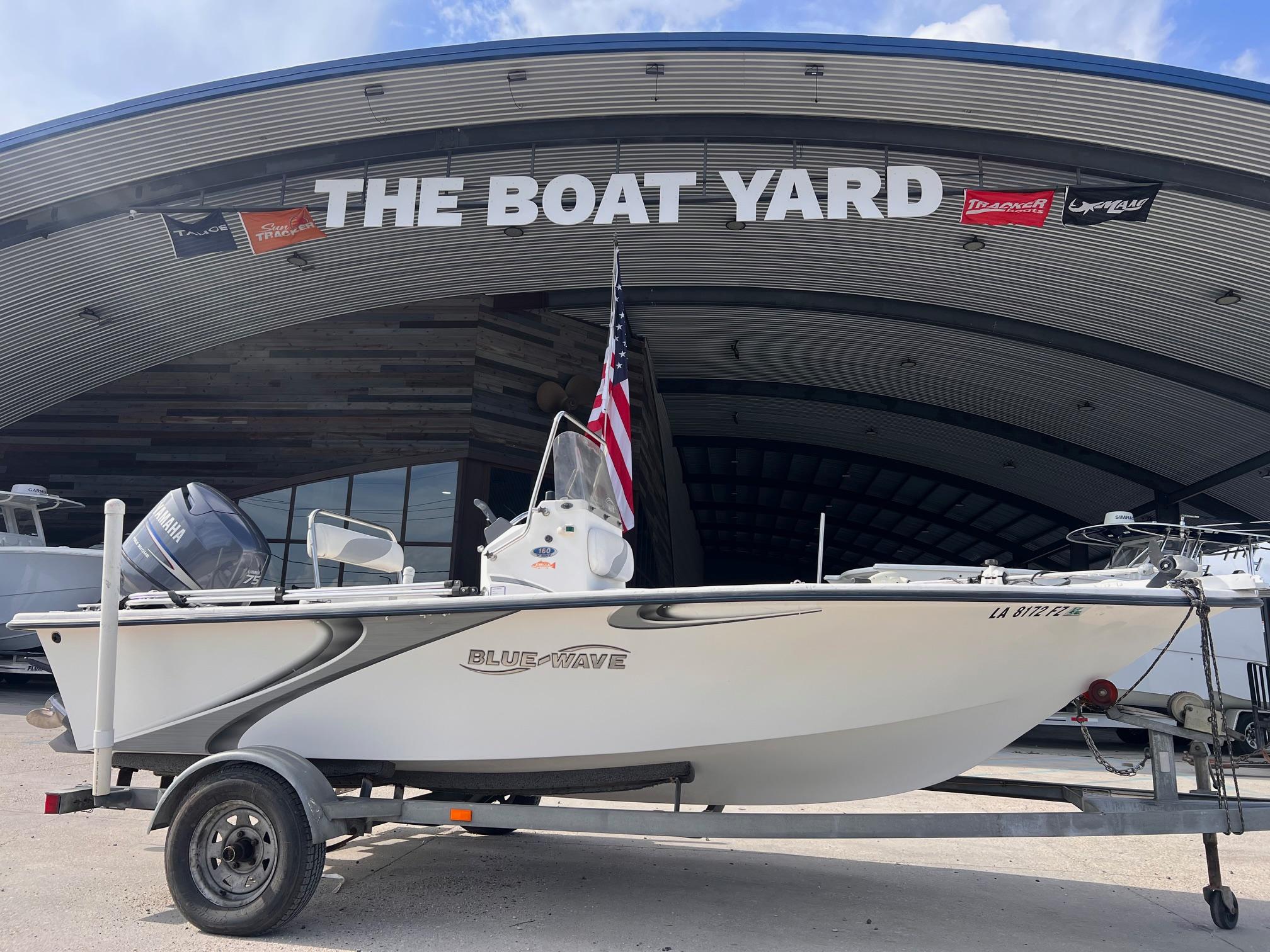 2010 Blue Wave 160 V Bay boat on trailer at The Boat Yard.