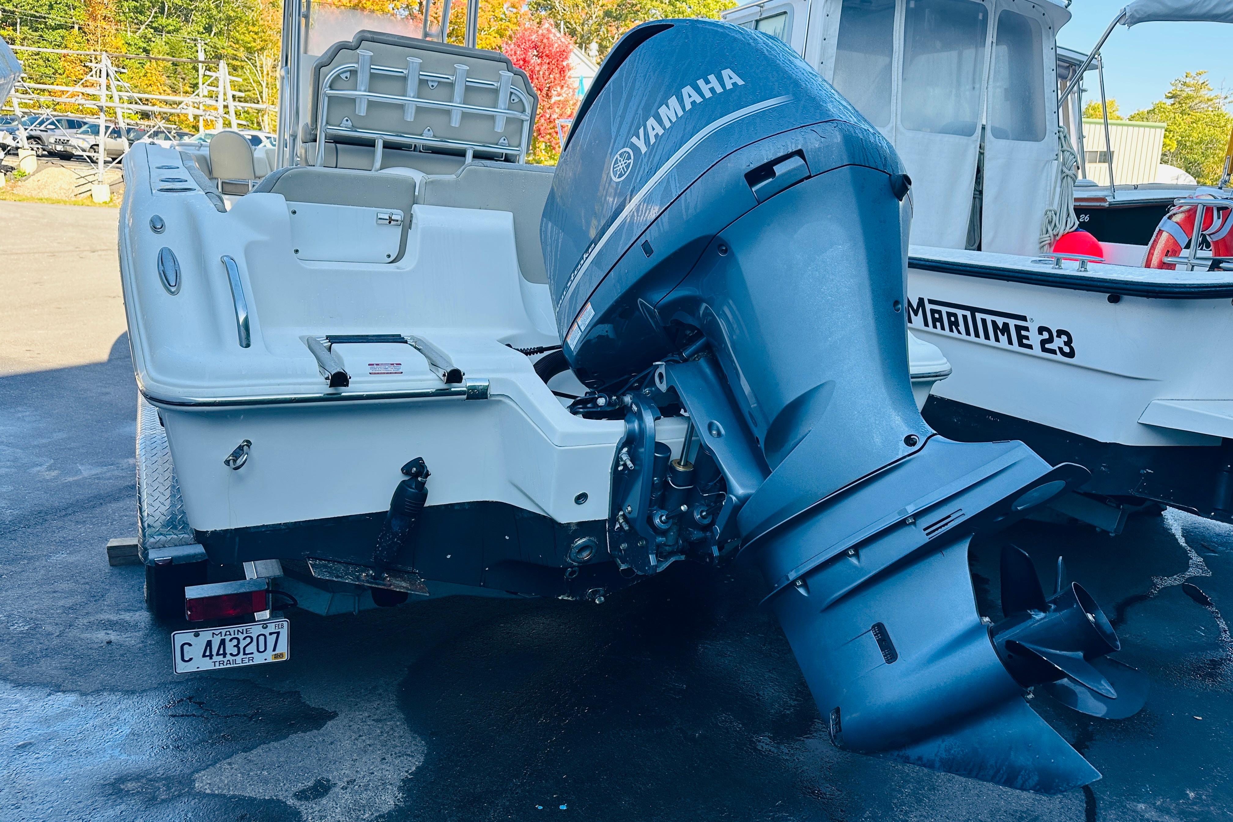 2022 Key West 239 FS boat with Yamaha outboard motor, parked on a trailer.