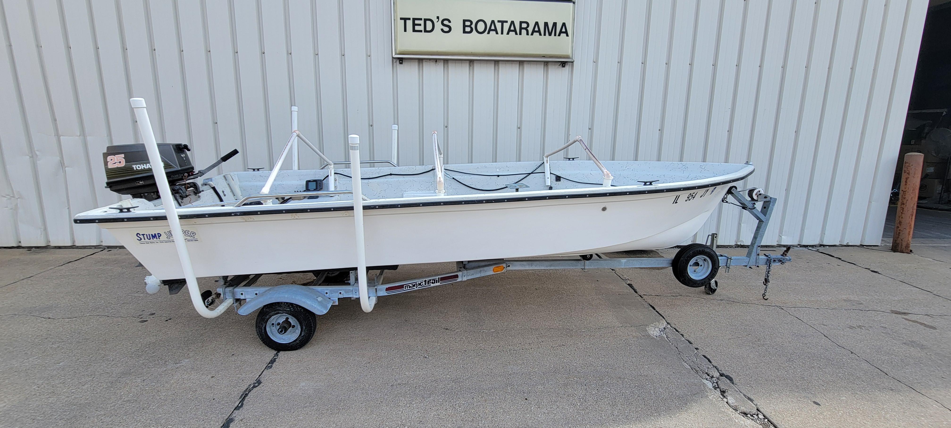 1996 Tracker Pro Angler V 16 boat on trailer at Ted's Boatarama.