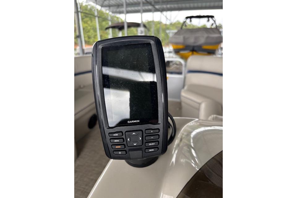 Garmin GPS device on 2017 South Bay 222 RS boat dashboard.