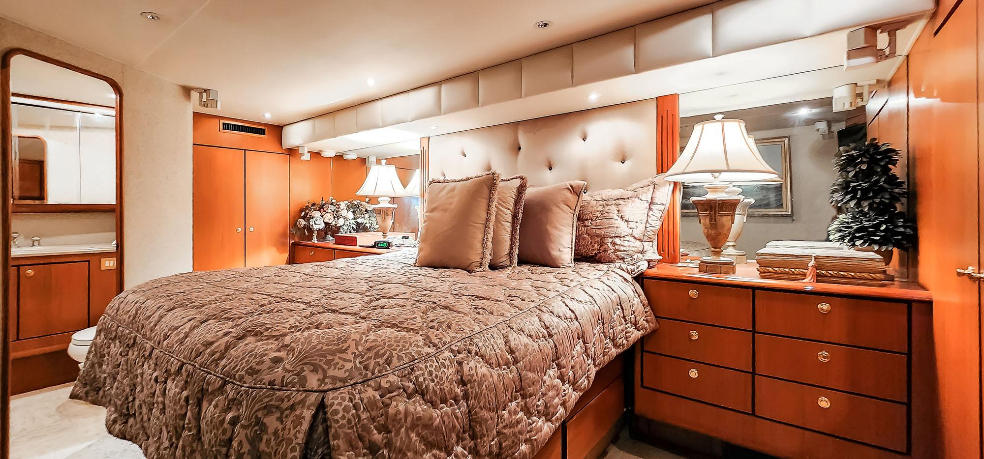 Full Beam with Walkaround King Size Bed Aft with 2 Hanging Closets