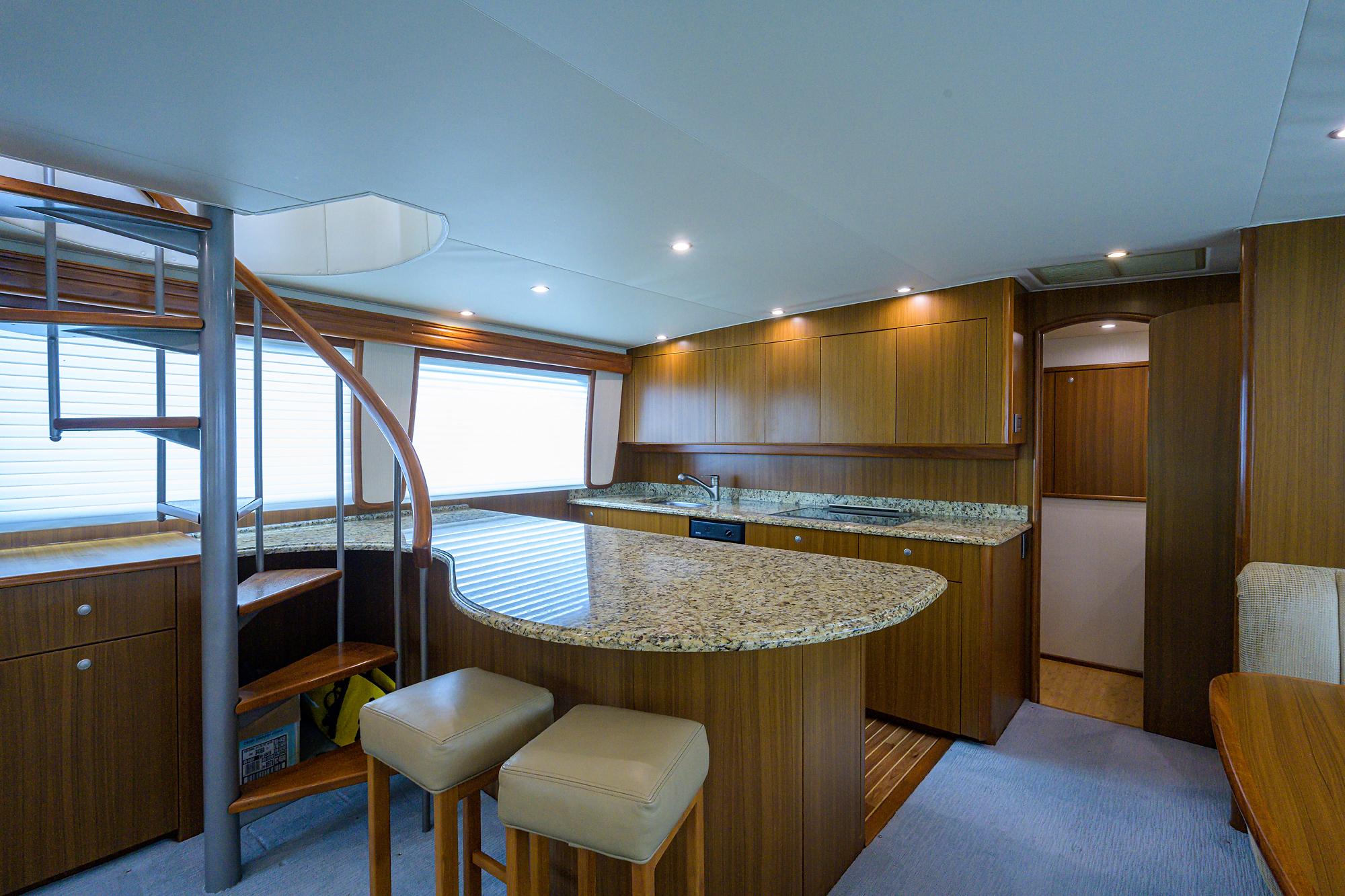Viking 74 RITE ANGLER - Galley & Staircase to Flybridge