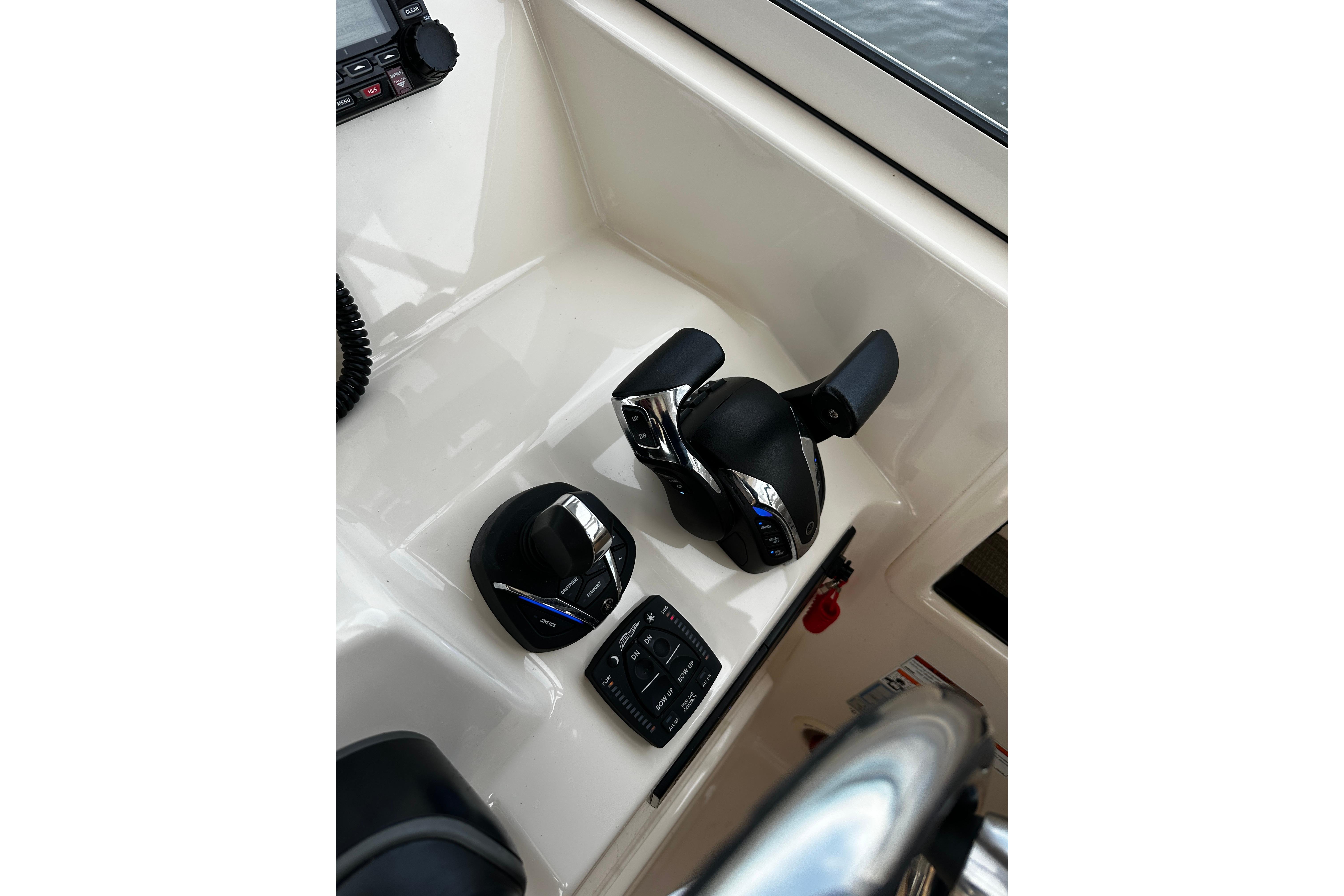 2023 Grady-White Freedom 307 boat controls and dashboard detail.