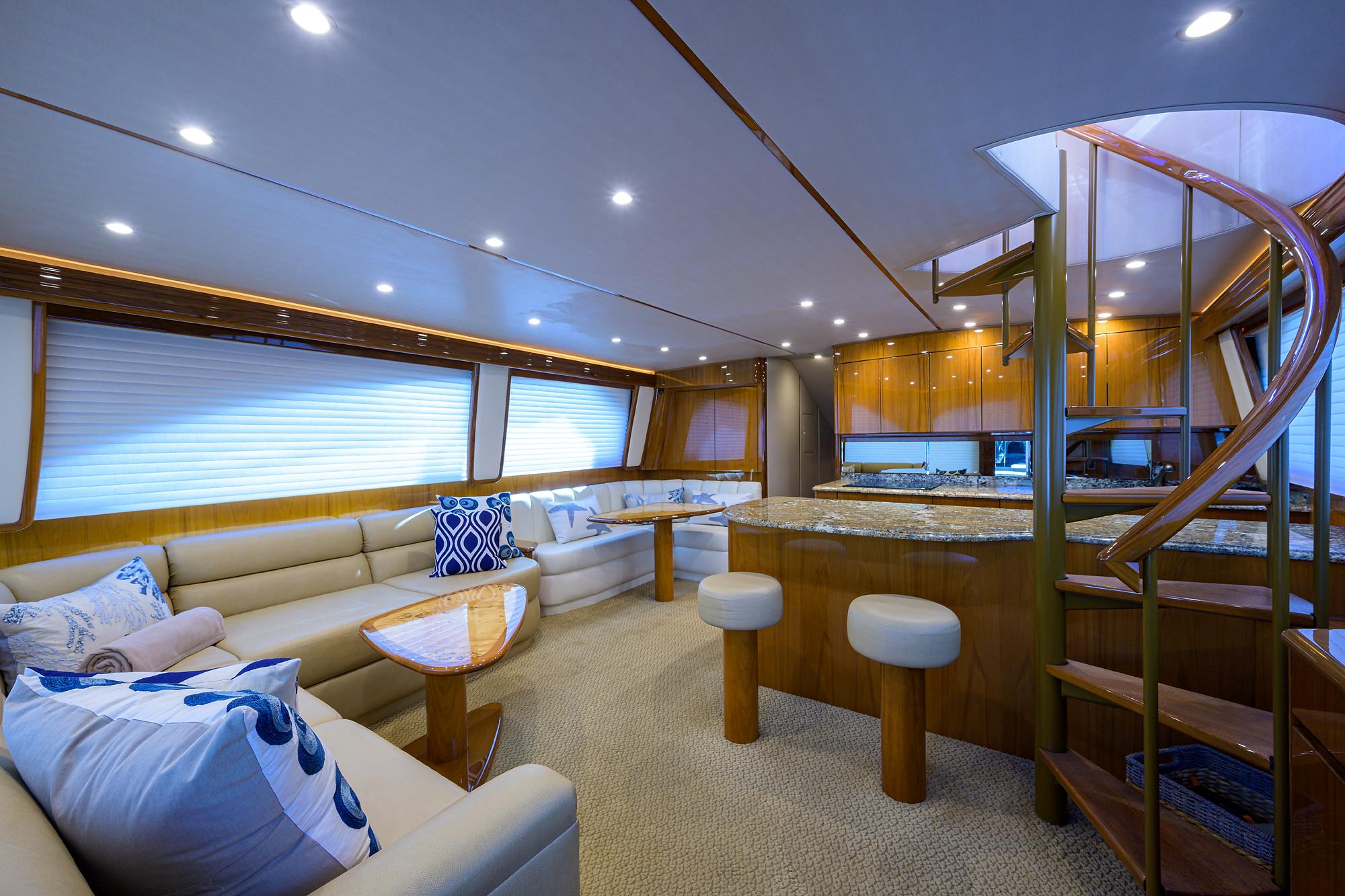Viking 62 Chelsea - Salon Seating and Staircase to Enclosed Bridge