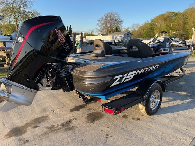 2024 Nitro Z19 boat with powerful outboard motor, sleek design, and trailer.