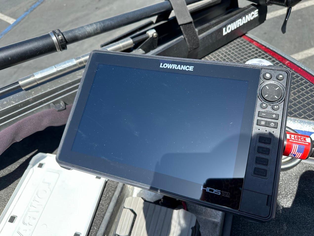 Lowrance HDS-12 fishfinder on 2013 Triton 19XS boat deck.