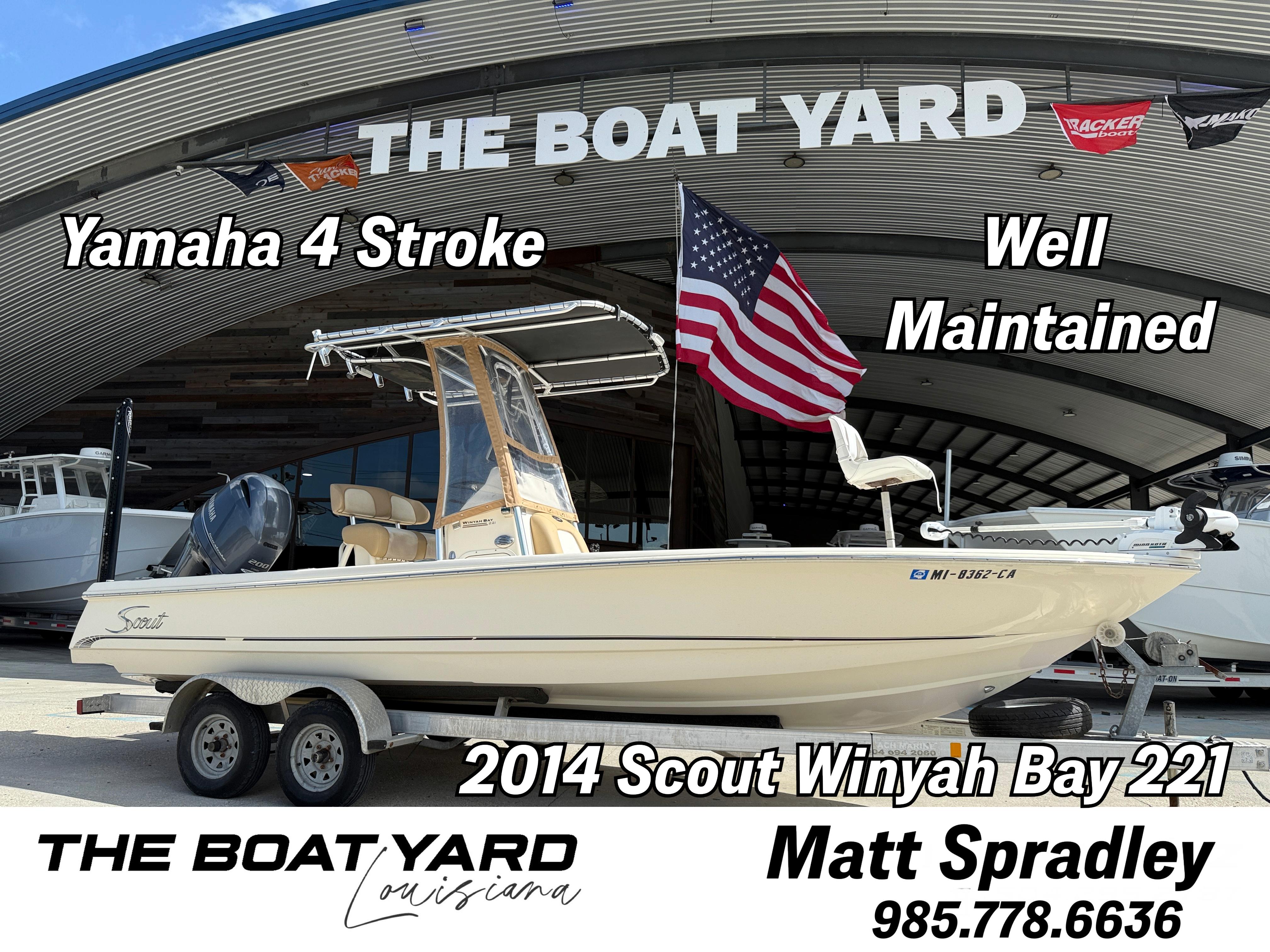 2014 Scout Winyah Bay 221 boat with Yamaha 4 Stroke, well maintained, at The Boat Yard.
