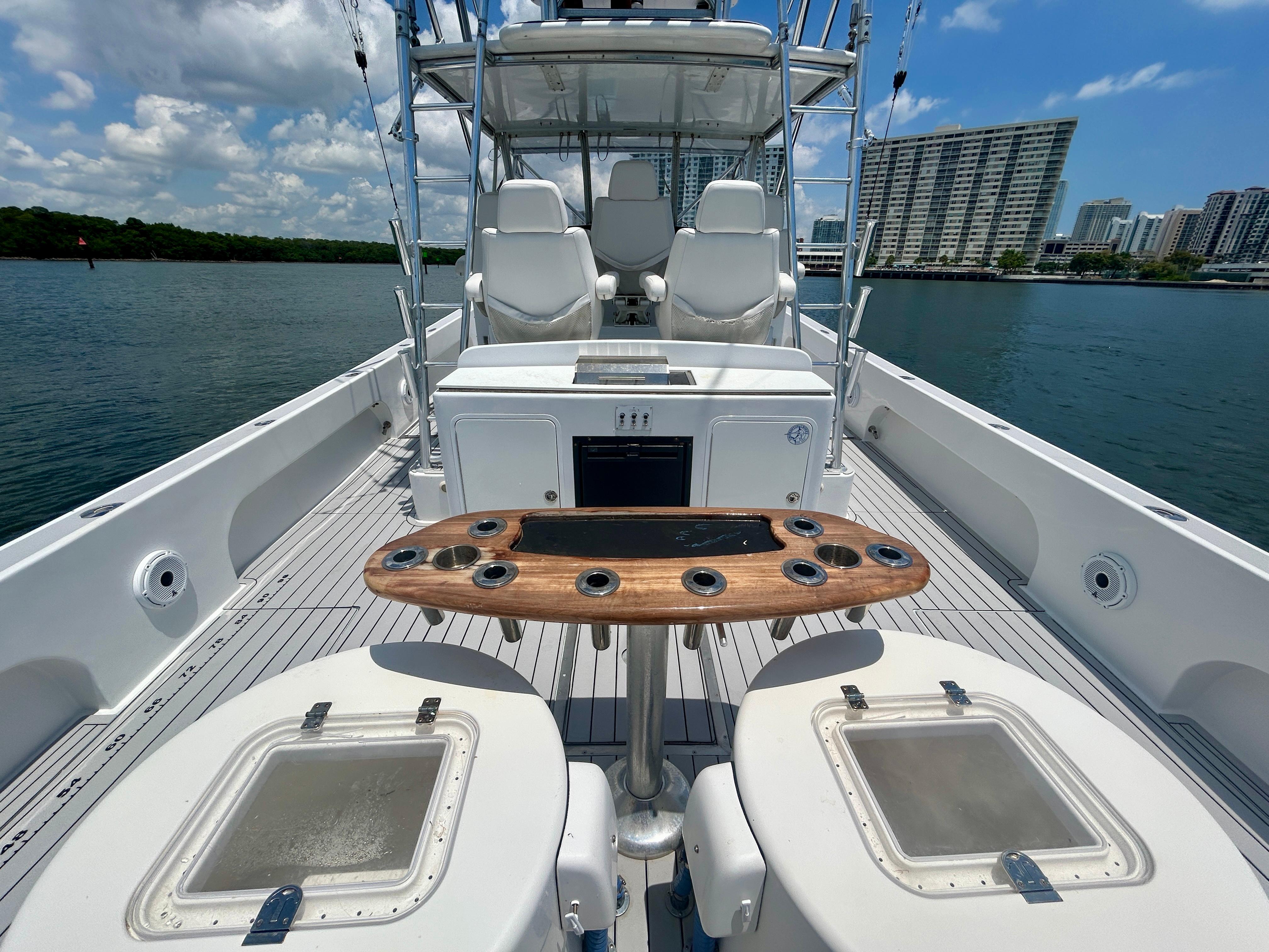Chesapeake-53 Center Console 2017-Highly Migratory FL-US-2017 Chesapeake 53 Center Console boat with seating, rod holders, and city skyline in background.-9795522 | Thumbnail