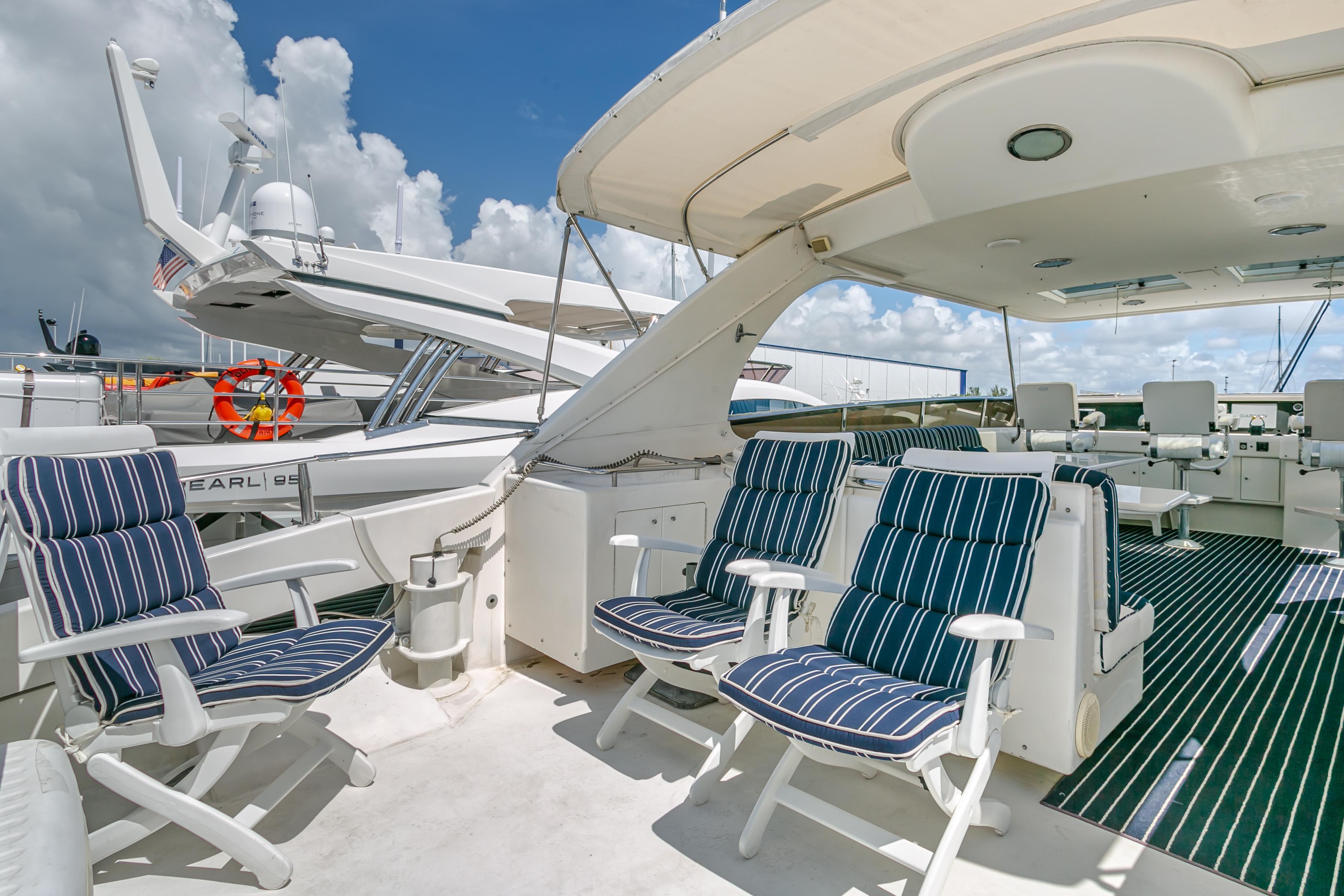 Lazzara-76 1994-MAUTICA FL-US-Luxury 1994 Lazzara 76 yacht deck with striped seating and clear skies.-9595695 | Thumbnail
