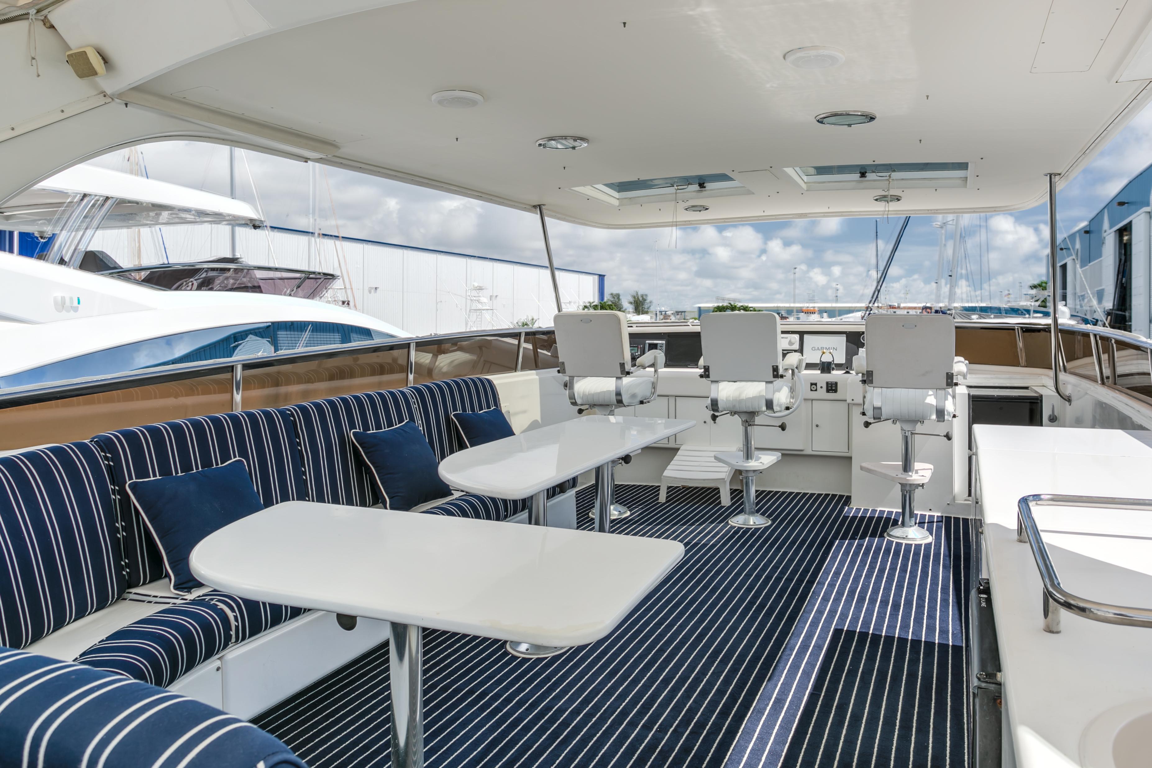Lazzara-76 1994-MAUTICA FL-US-Luxurious 1994 Lazzara 76 yacht interior with striped seating and modern design.-9595695 | Thumbnail