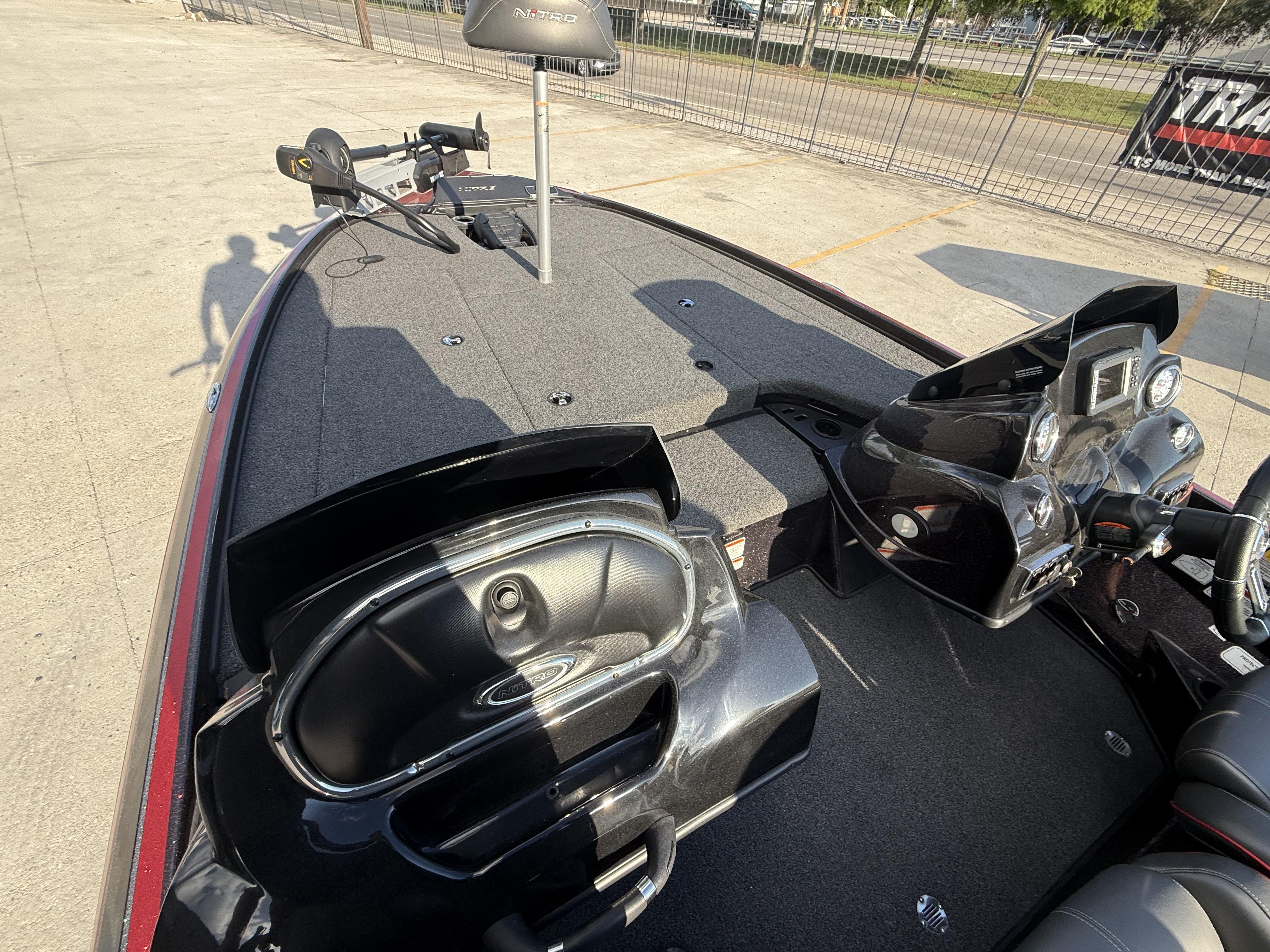 2019 Nitro Z18 DC boat interior with control panel and seating.