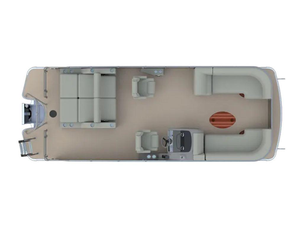 2025 Godfrey Monaco 235 DFL boat interior layout, featuring spacious seating and modern amenities.