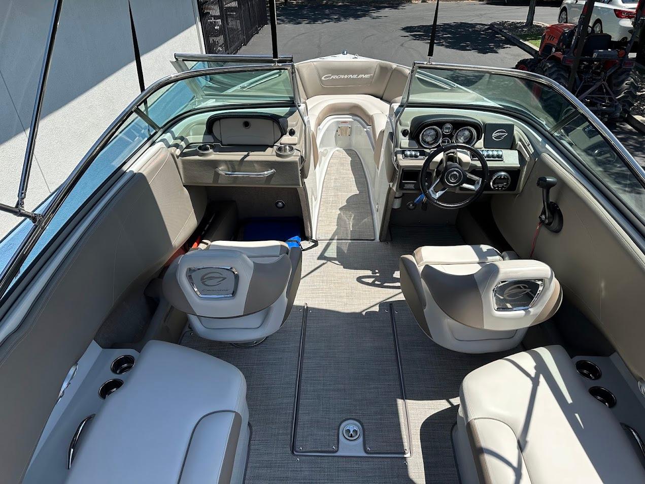 2019 Crownline 235 SS boat interior with modern dashboard and seating.