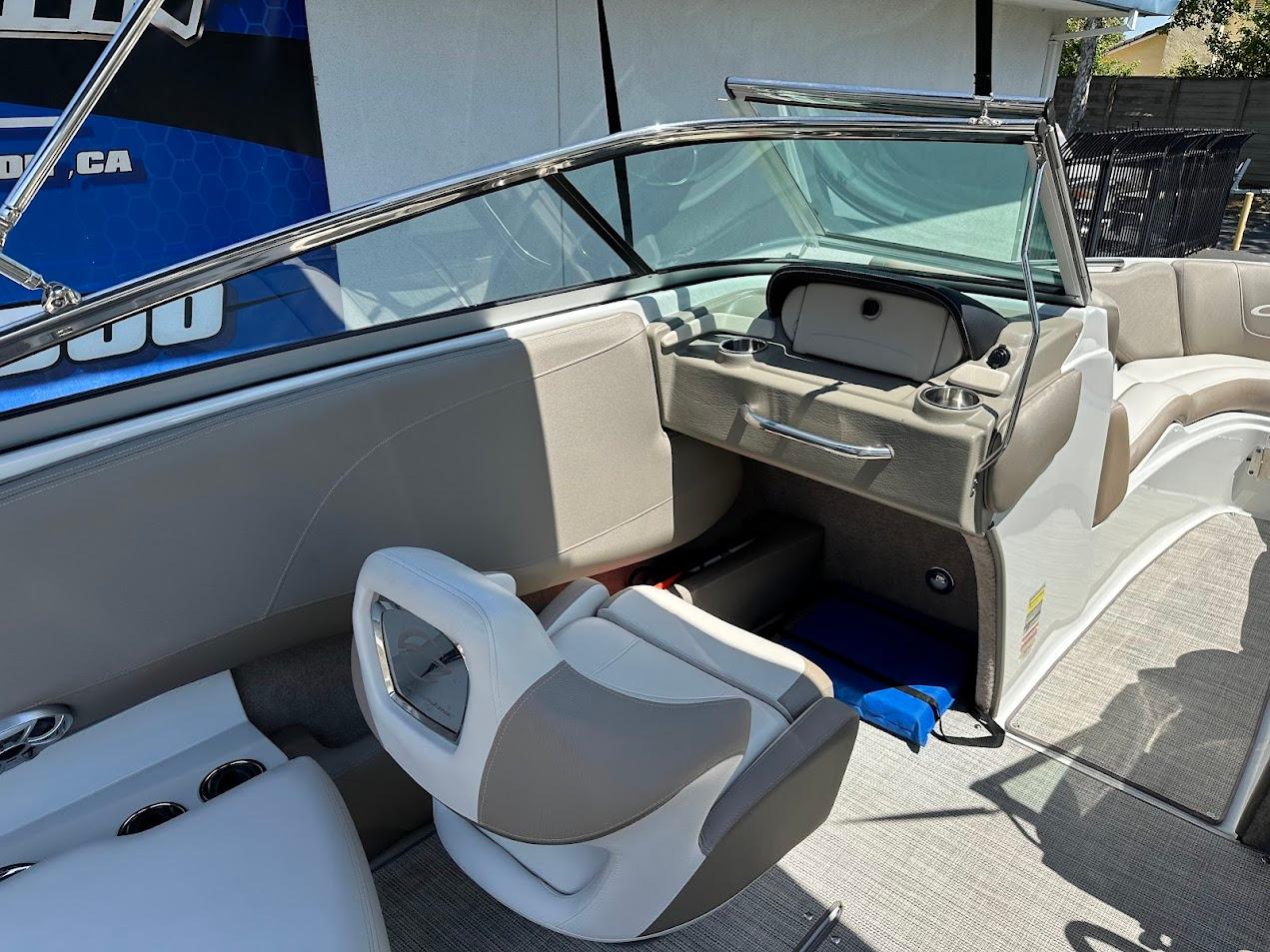 2019 Crownline 235 SS boat interior with seating and dashboard.