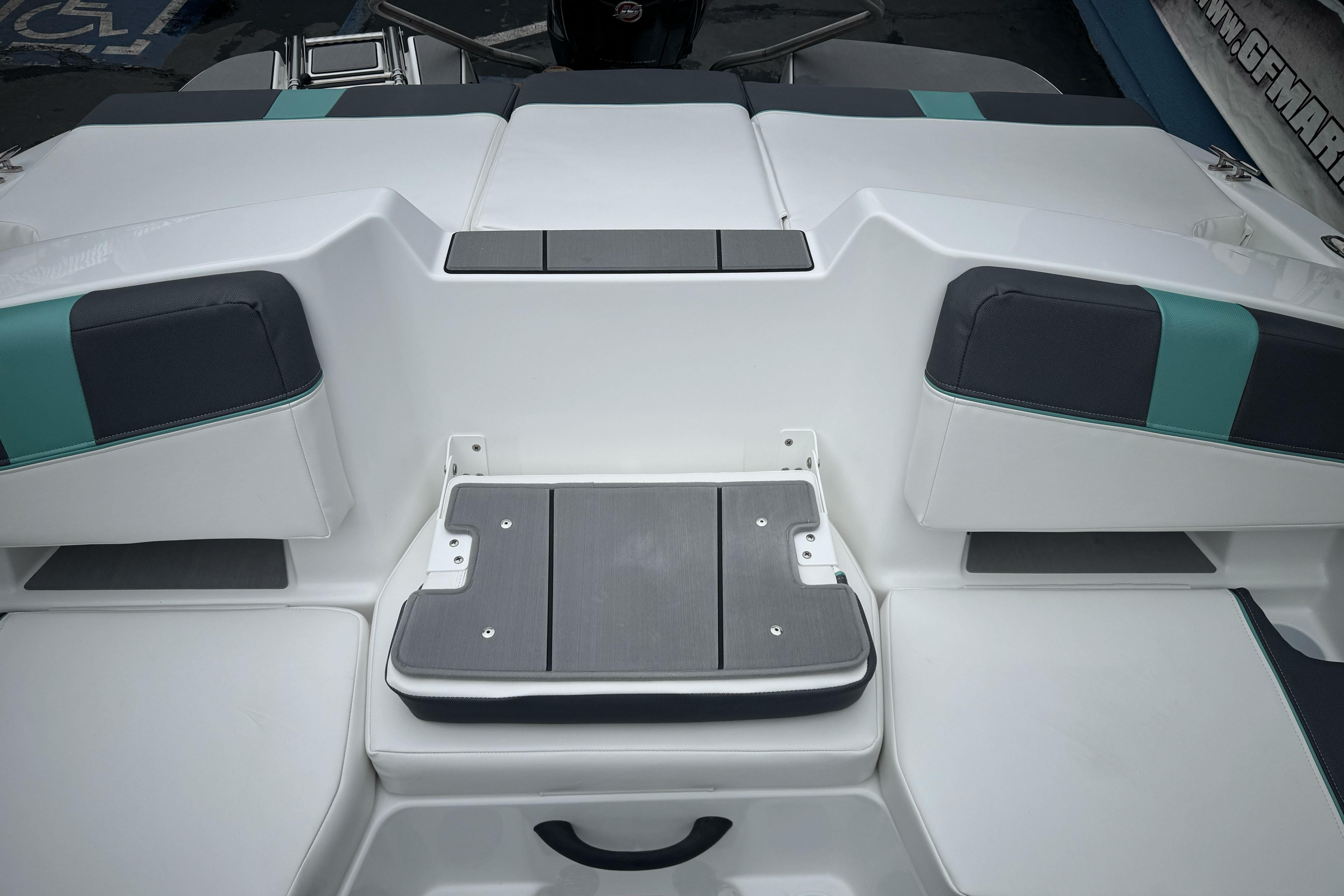 2026 Tahoe T18 boat interior with cushioned seating and sleek design.