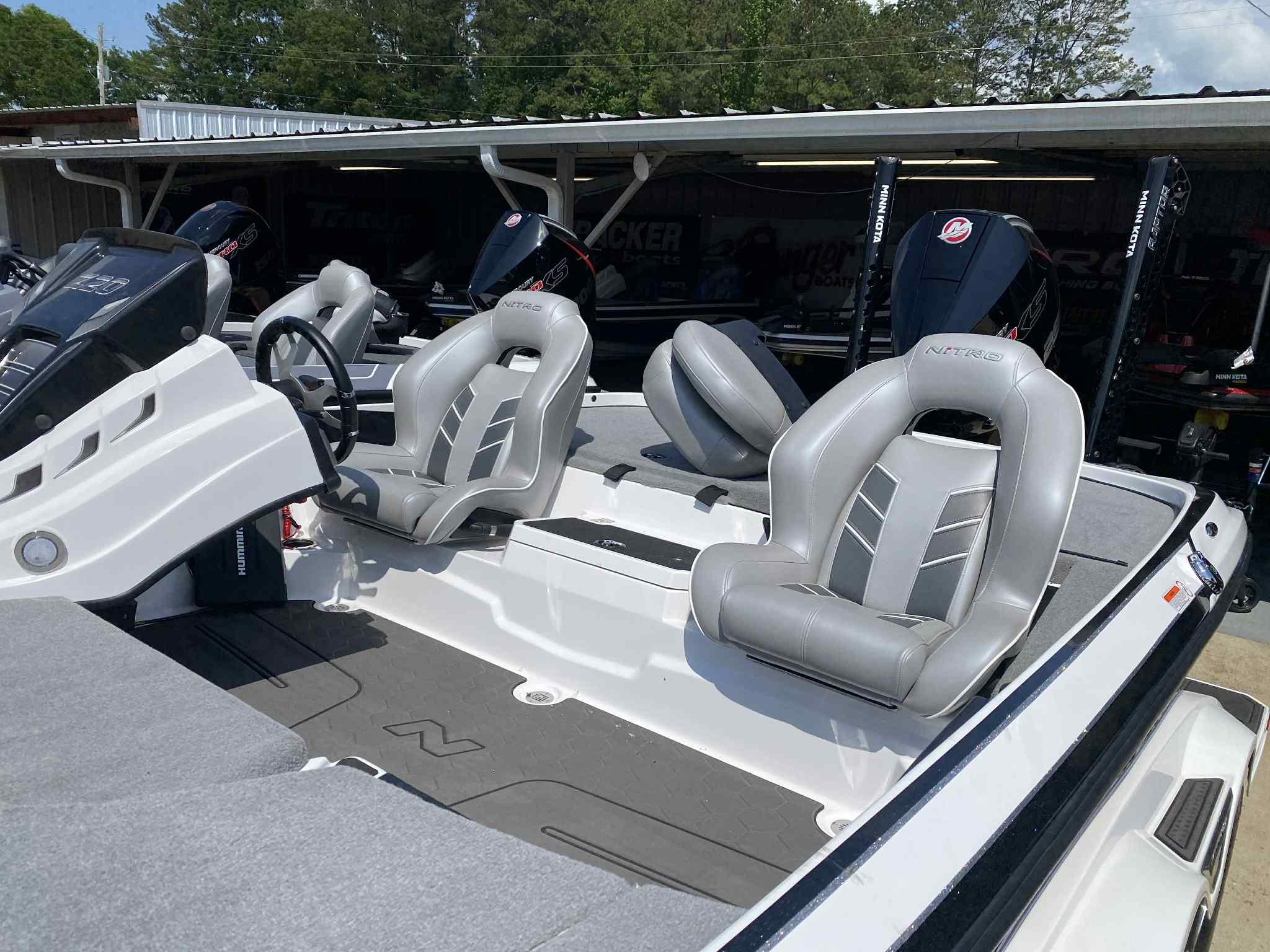 2024 Nitro Z20 Pro boat with sleek gray seating and modern design.