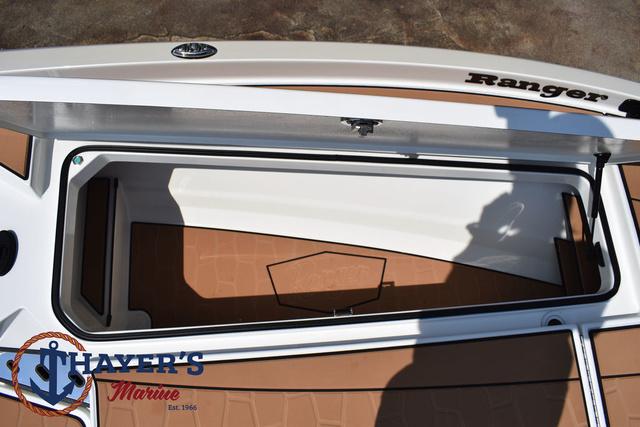 2025 Ranger Z520R Cup-Equipped boat storage compartment, Thayer's Marine logo visible.
