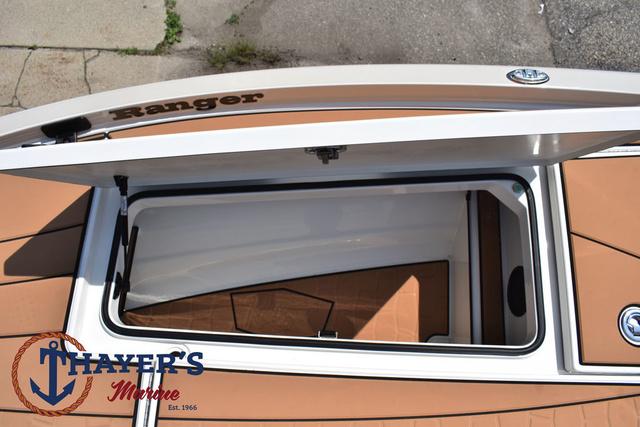 2025 Ranger Z520R Cup-Equipped boat storage compartment, Thayer's Marine logo visible.