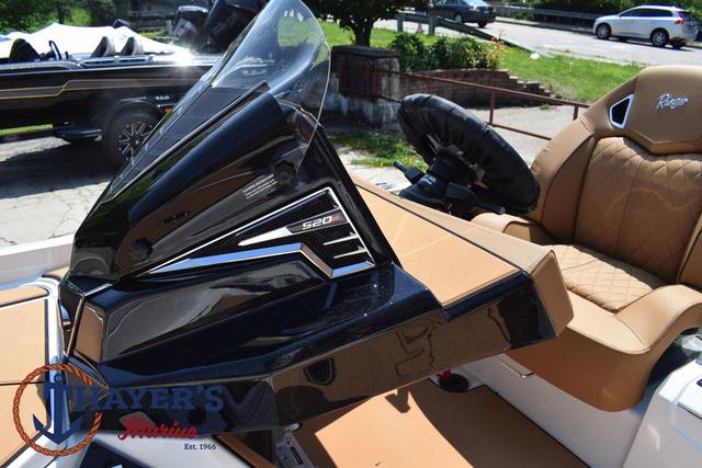2025 Ranger Z520R Cup-Equipped boat with tan seating and sleek black console.