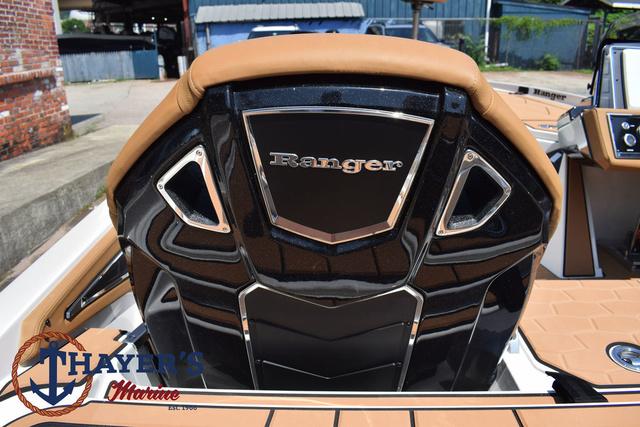 2025 Ranger Z520R Cup-Equipped boat interior with logo, showcased at Thayer's Marine.