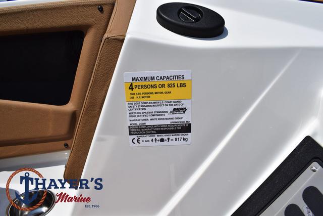 2025 Ranger Z520R Cup-Equipped boat capacity label, Thayer's Marine branding visible.