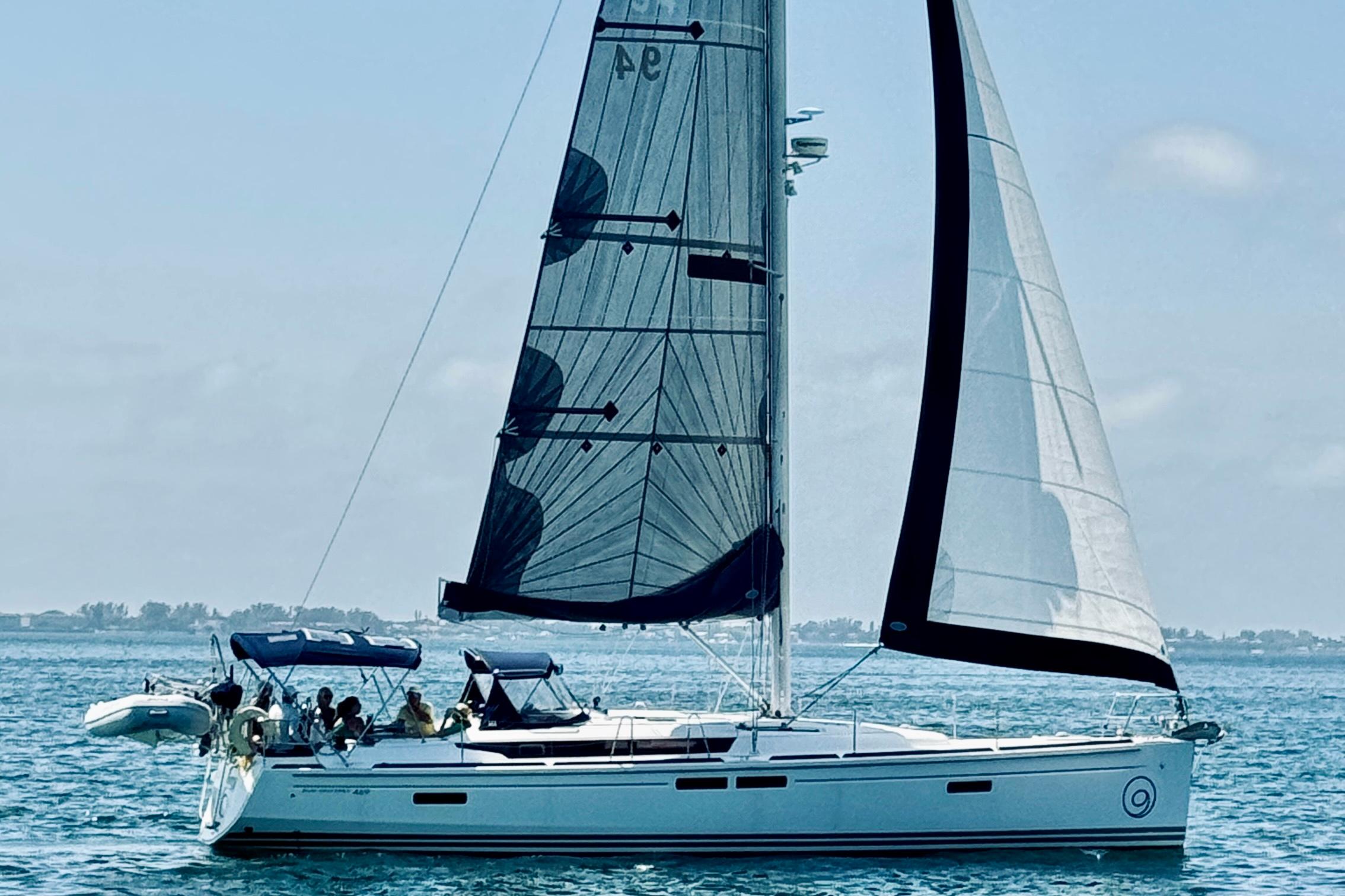 Jeanneau-Sun Odyssey 469 2014-Serendipity RI-US-2014 Jeanneau Sun Odyssey 469 sailing on calm blue waters.-9695803