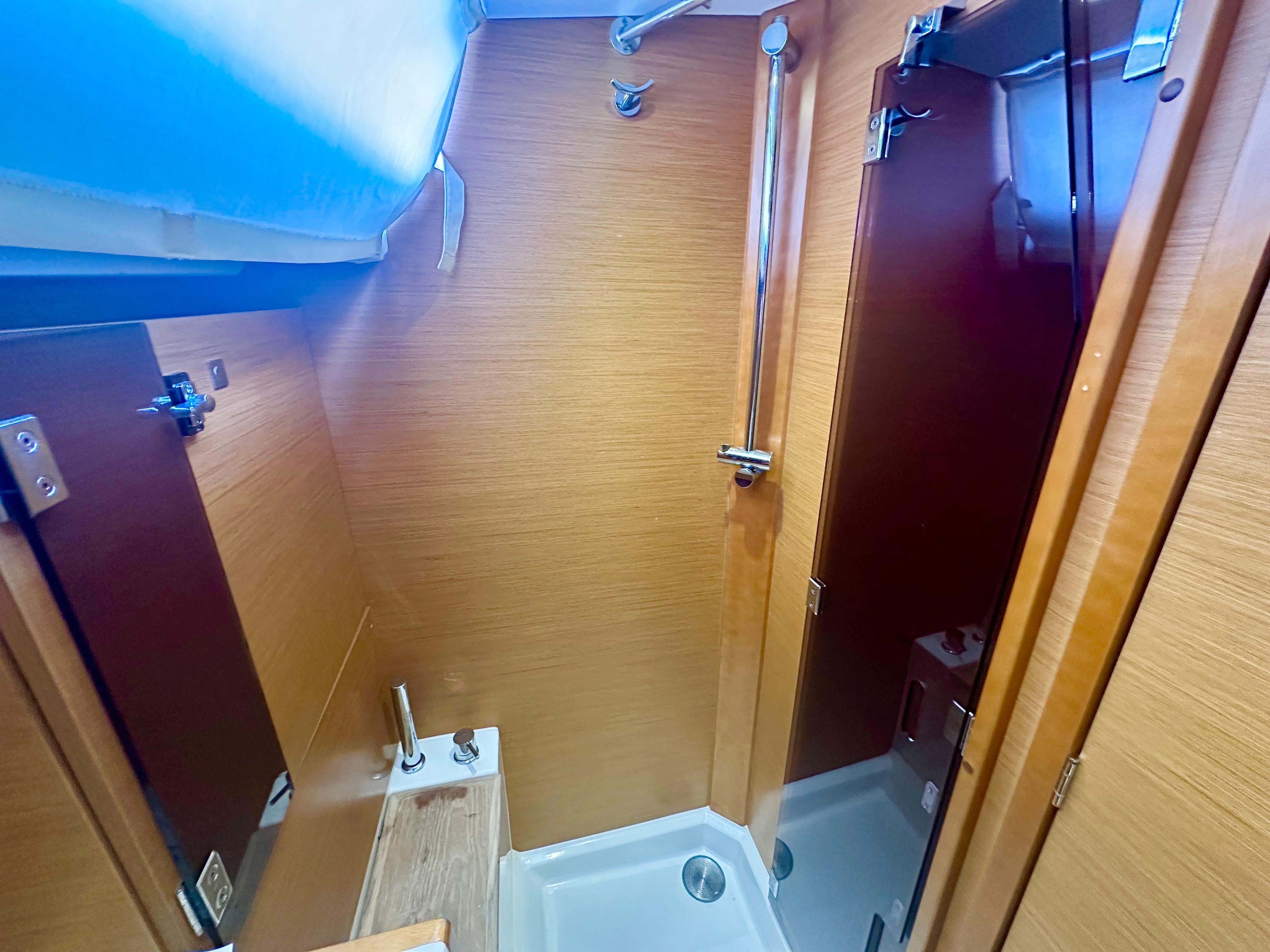 Jeanneau-Sun Odyssey 469 2014-Serendipity RI-US-2014 Jeanneau Sun Odyssey 469 bathroom with wooden finish and modern fixtures.-9695803 | Thumbnail