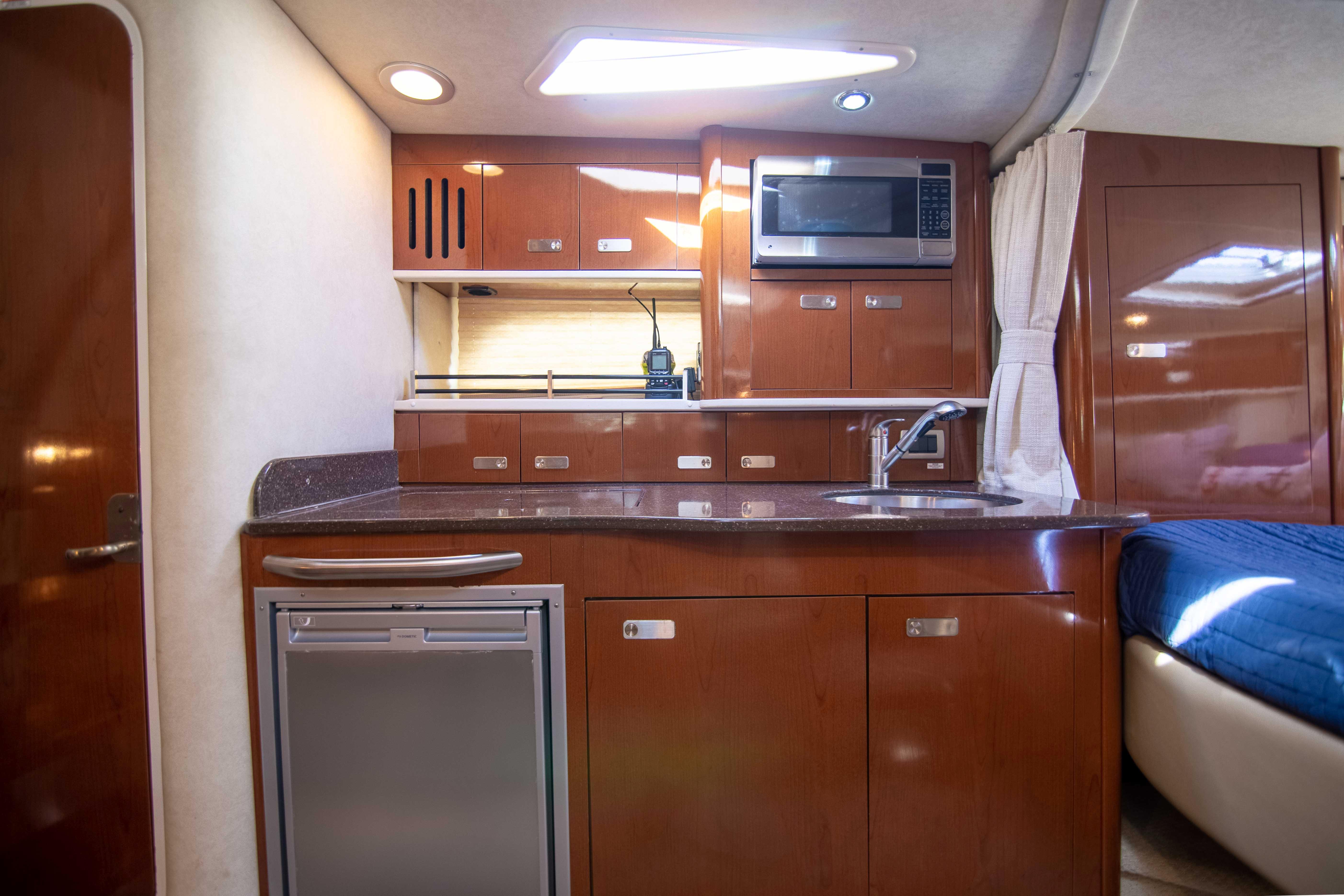 Sea Ray 350 - Bella's Joy - Interior Cabin, Galley, Sink, Microwave, and Refrigerator