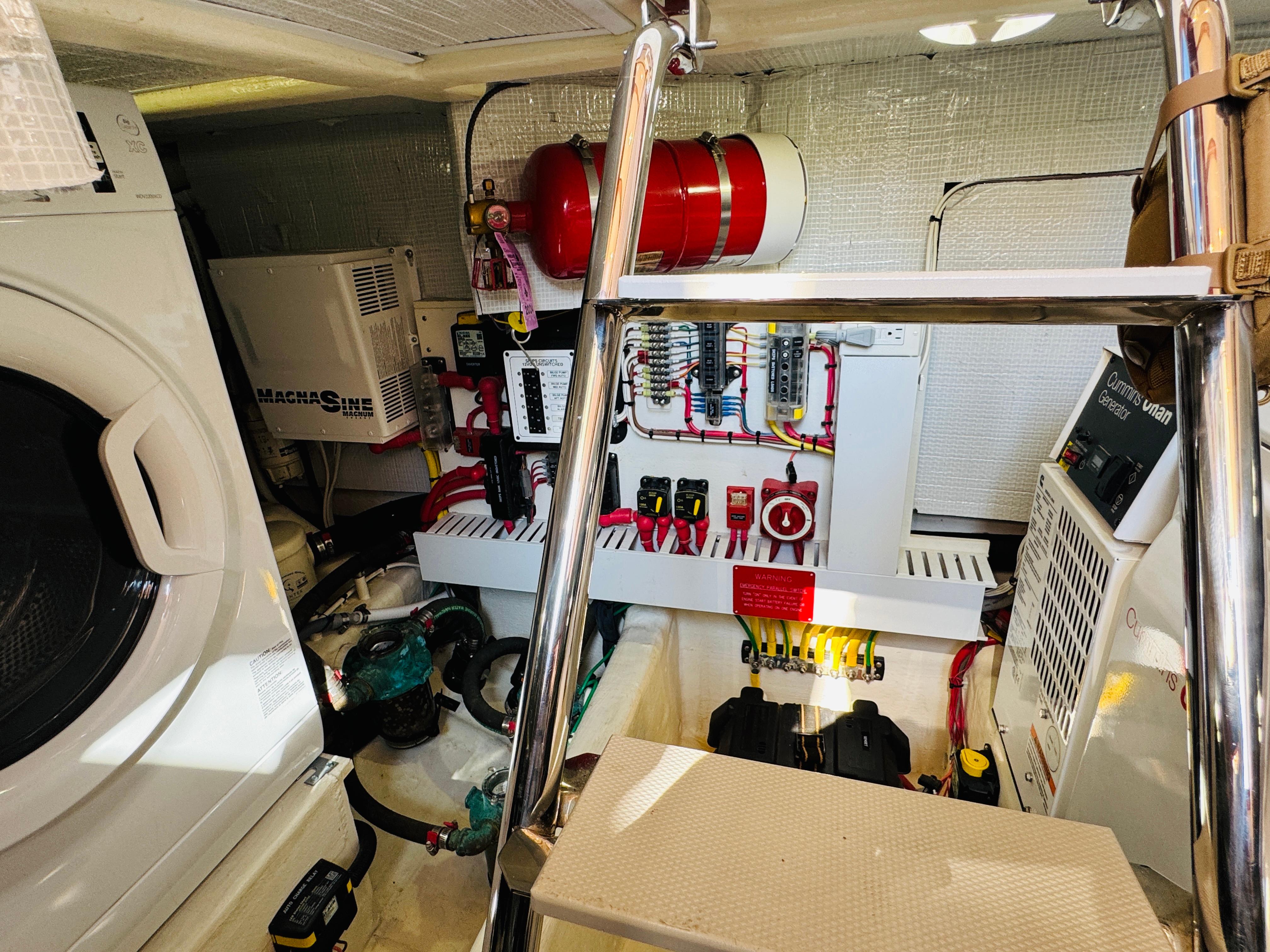 Engine room of 2018 Sabre 42 Salon Express with electrical systems and equipment.