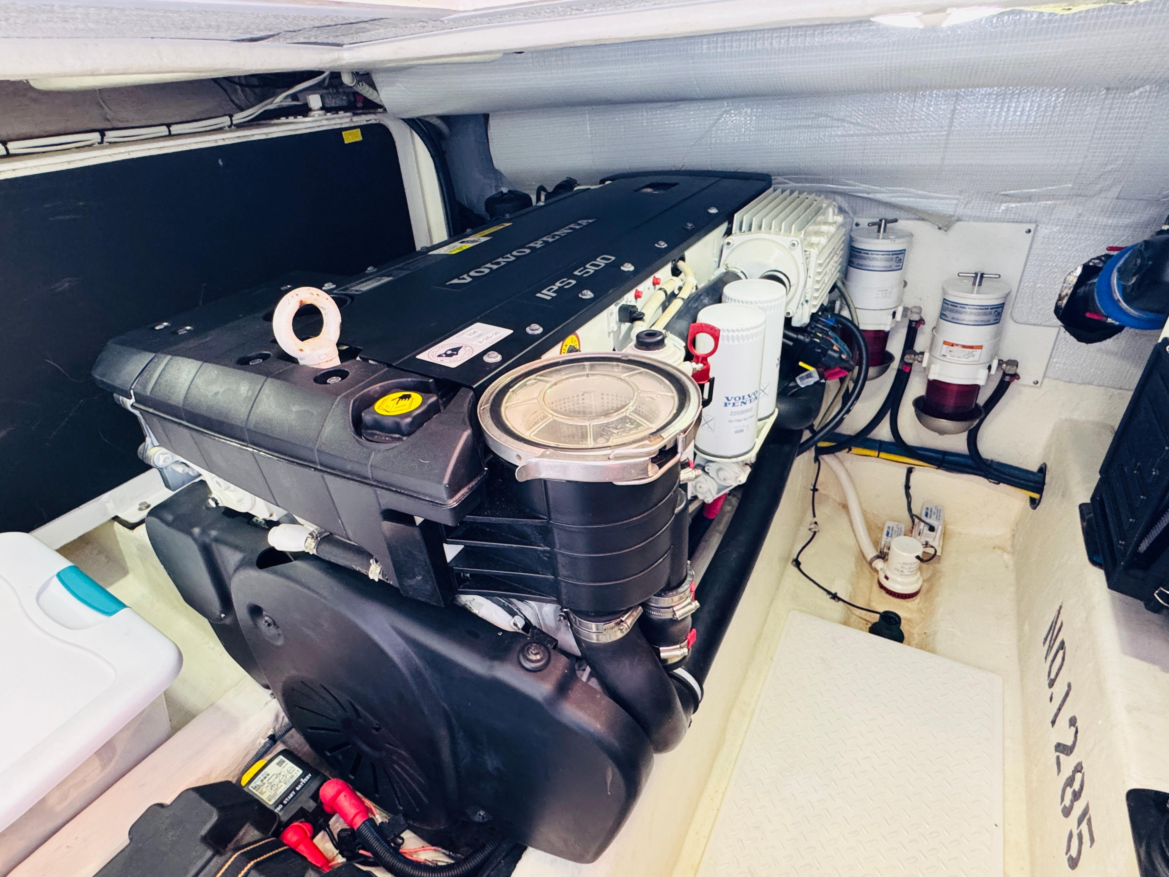Engine room of 2018 Sabre 42 Salon Express with Volvo Penta IPS600 engine.