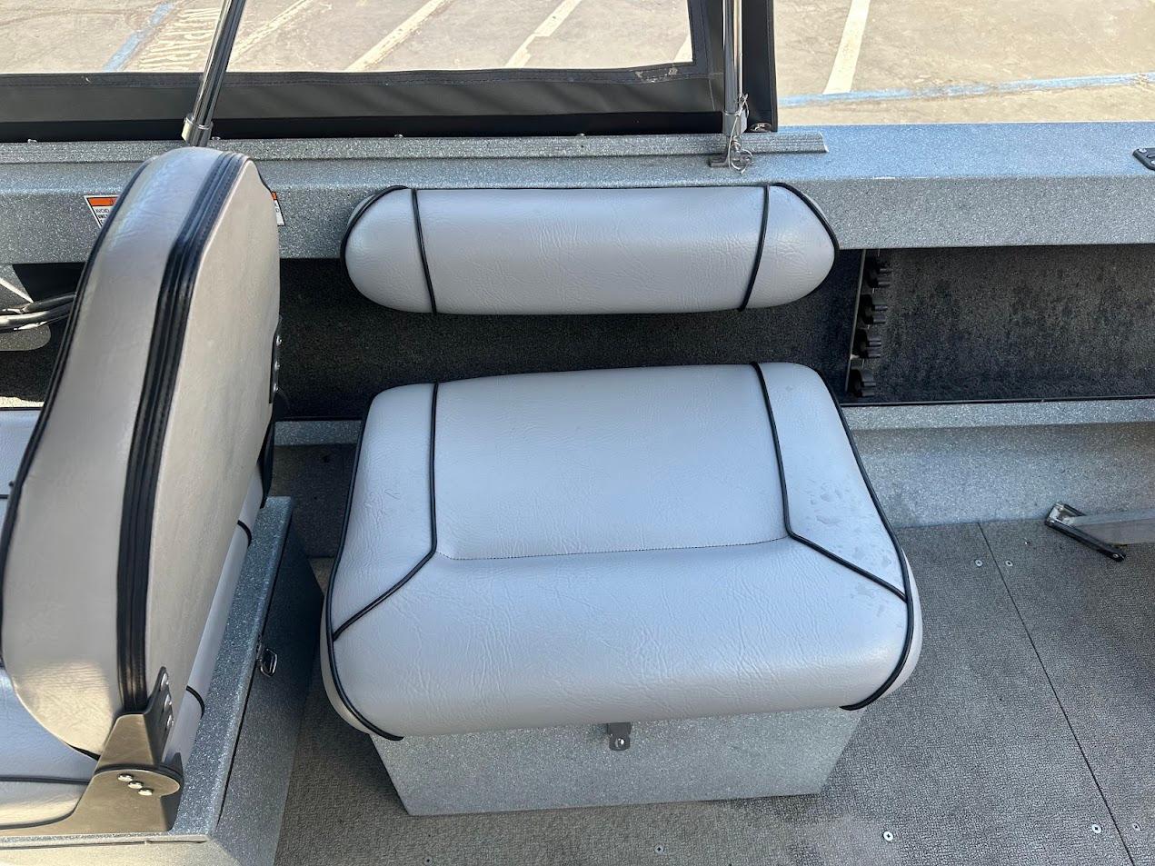Gray seating in a 2008 Jetcraft 1925 Adventurer boat interior.