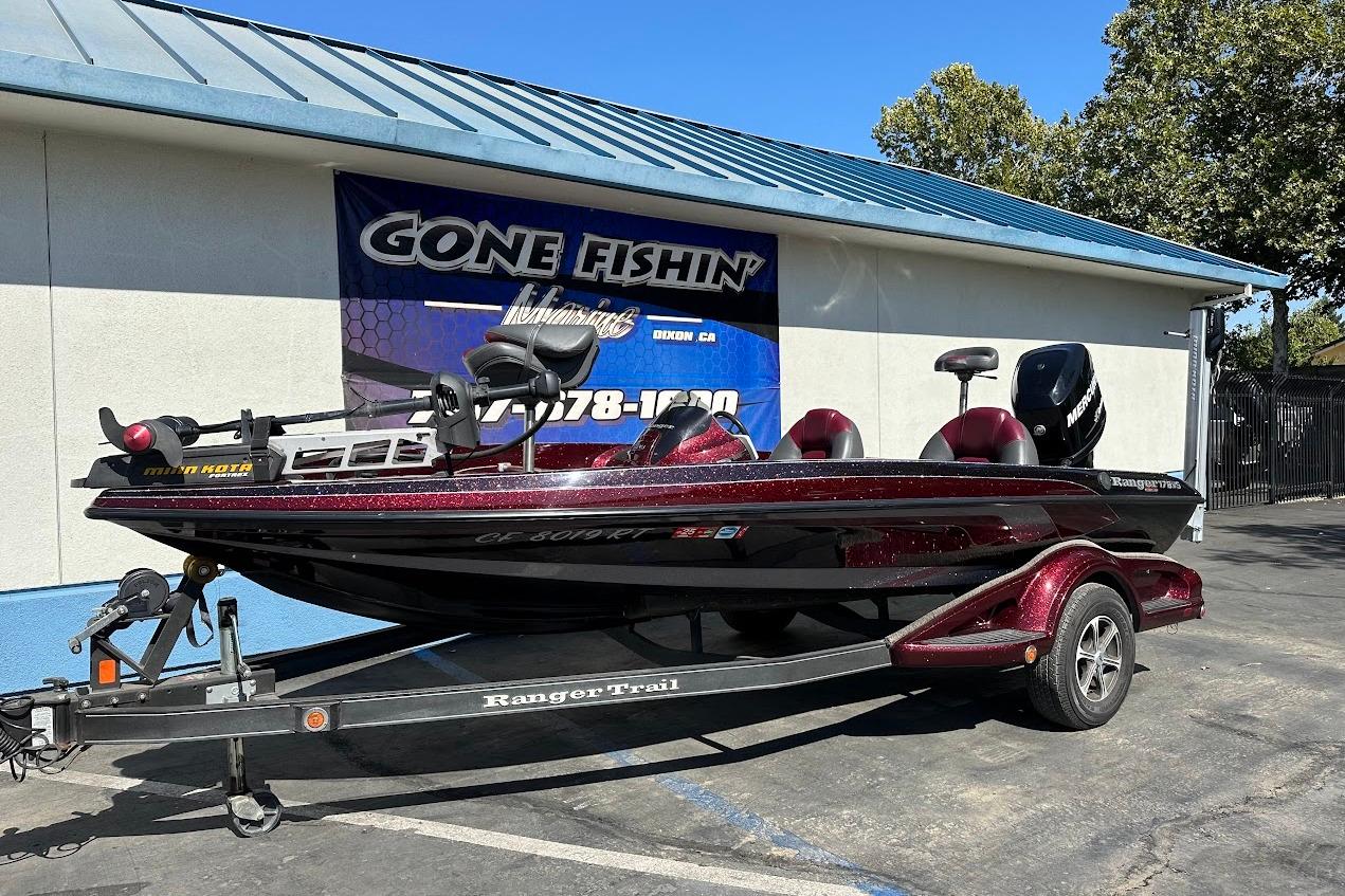 2010 Ranger 178 VS boat on trailer outside fishing store.