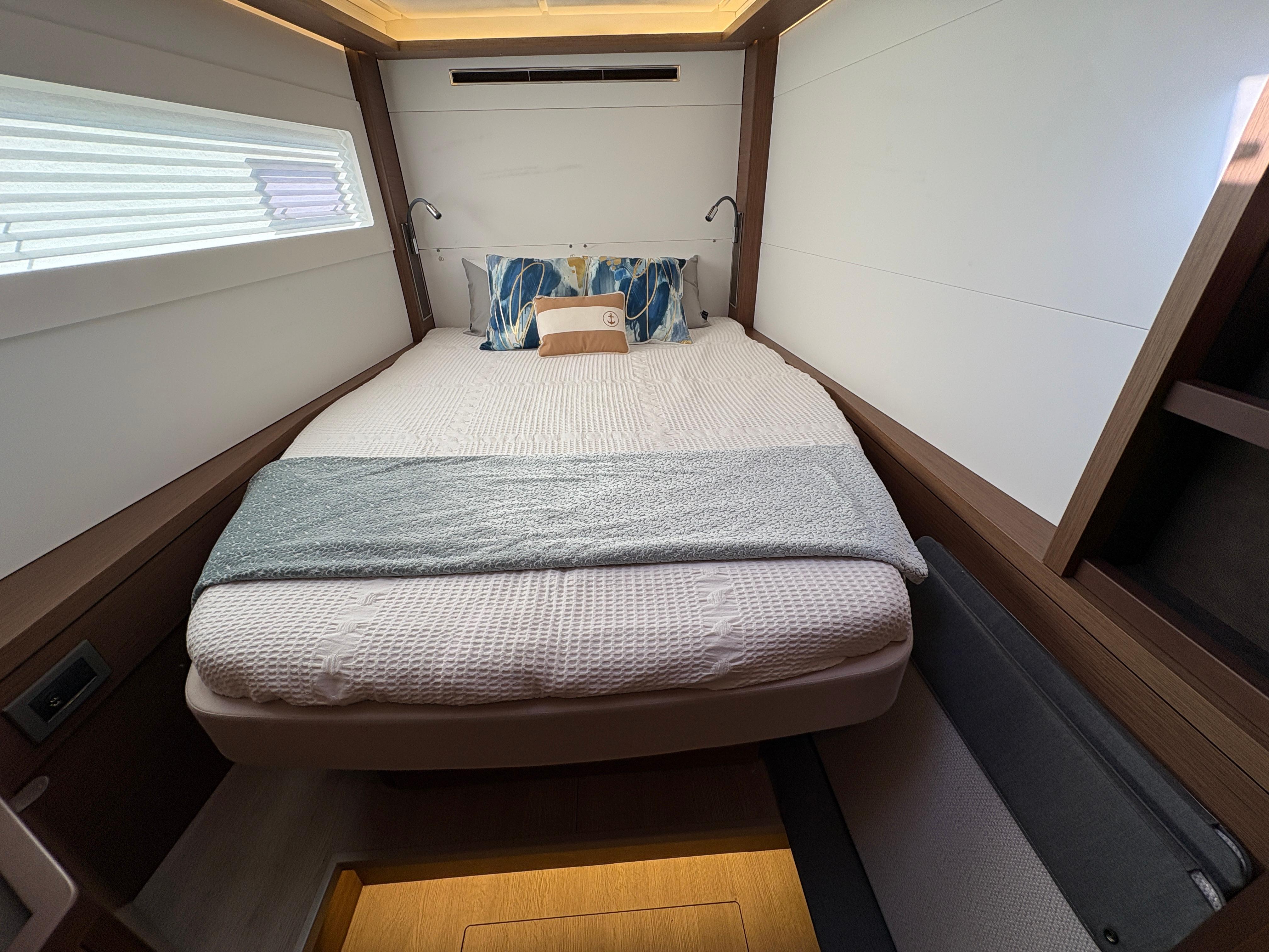 Dufour-560 Exclusive 2018-560 Exclusive US-Luxurious cabin interior of 2018 Dufour 560 Exclusive yacht with cozy bedding.-9765971 | Thumbnail