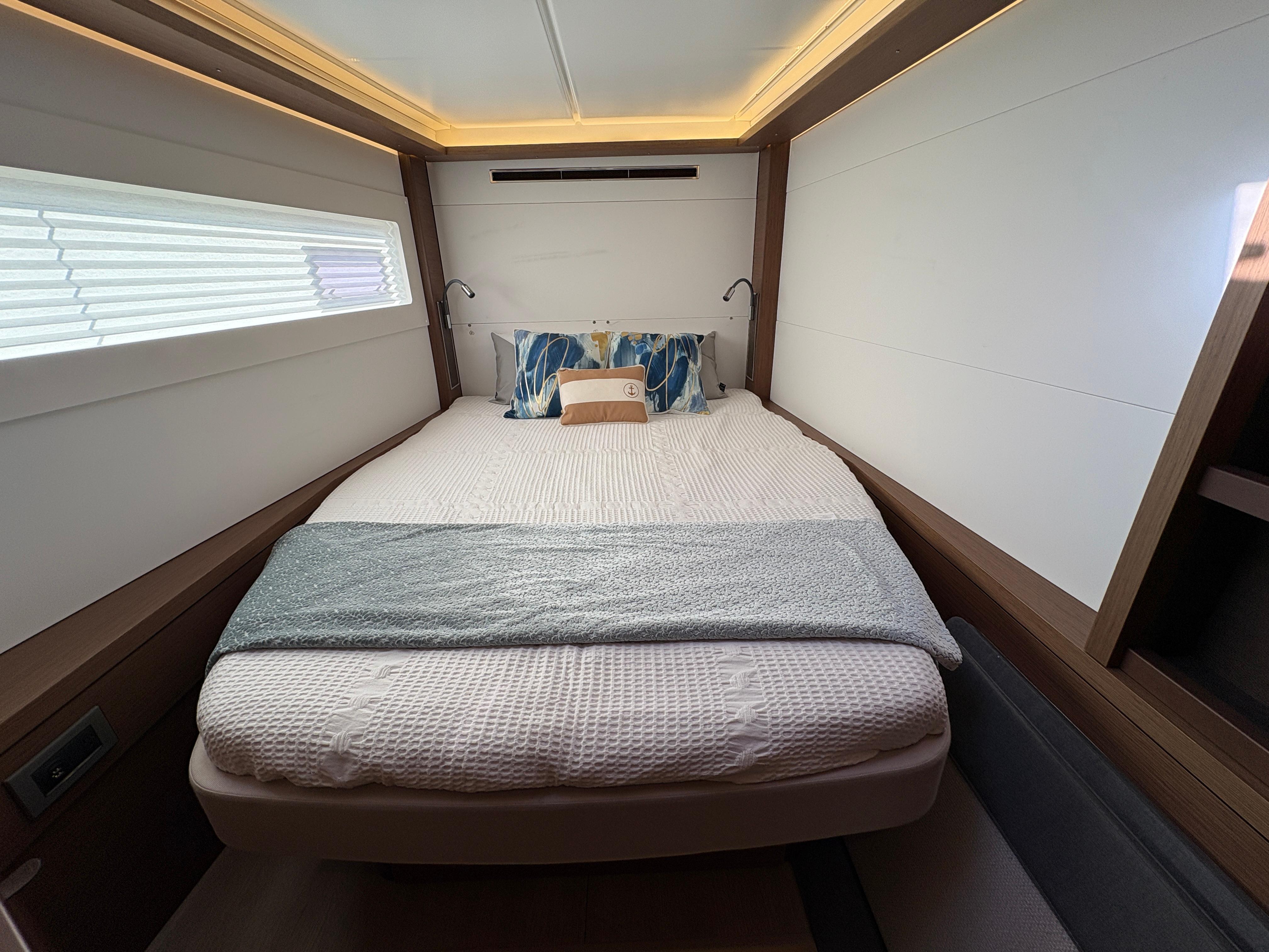 Dufour-560 Exclusive 2018-560 Exclusive US-Luxurious cabin interior of 2018 Dufour 560 Exclusive yacht with cozy bedding.-9765971 | Thumbnail