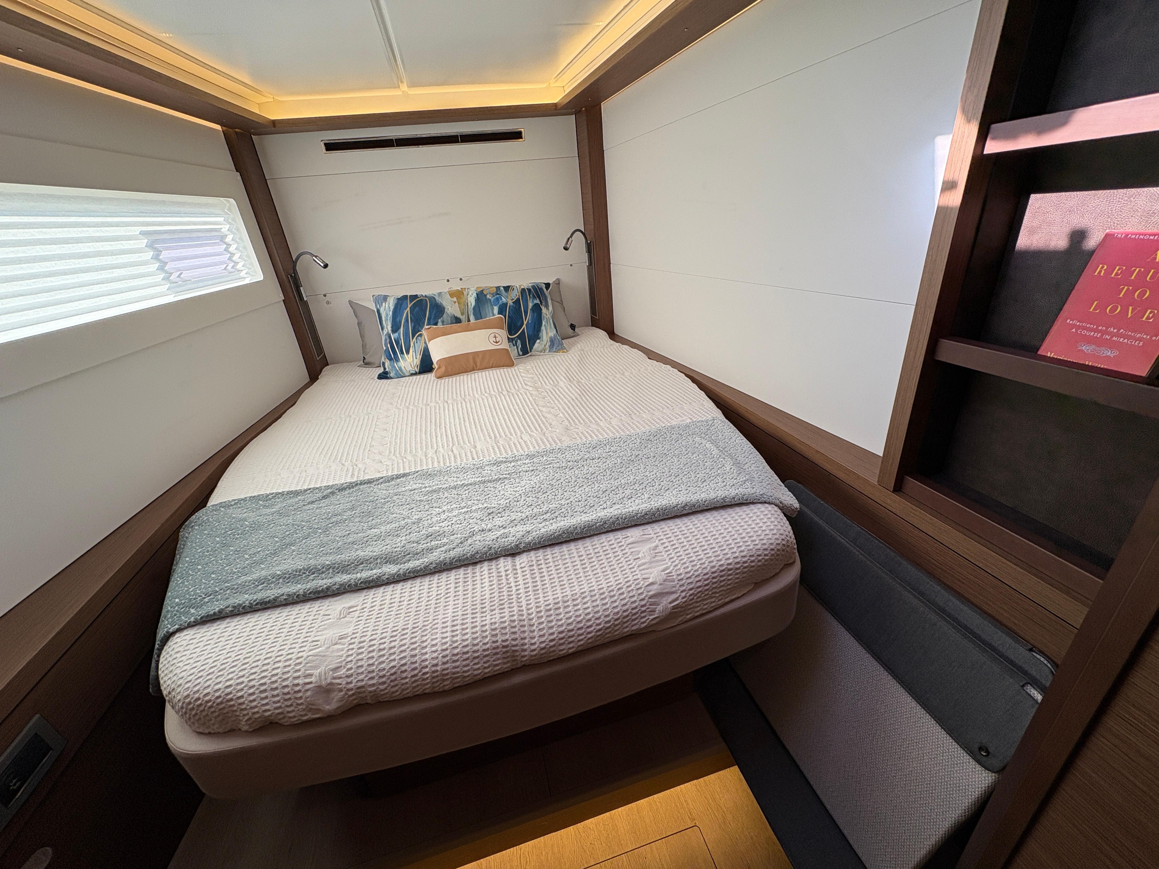 Dufour-560 Exclusive 2018-560 Exclusive US-Luxurious cabin interior of 2018 Dufour 560 Exclusive yacht with cozy bedding.-9765971 | Thumbnail
