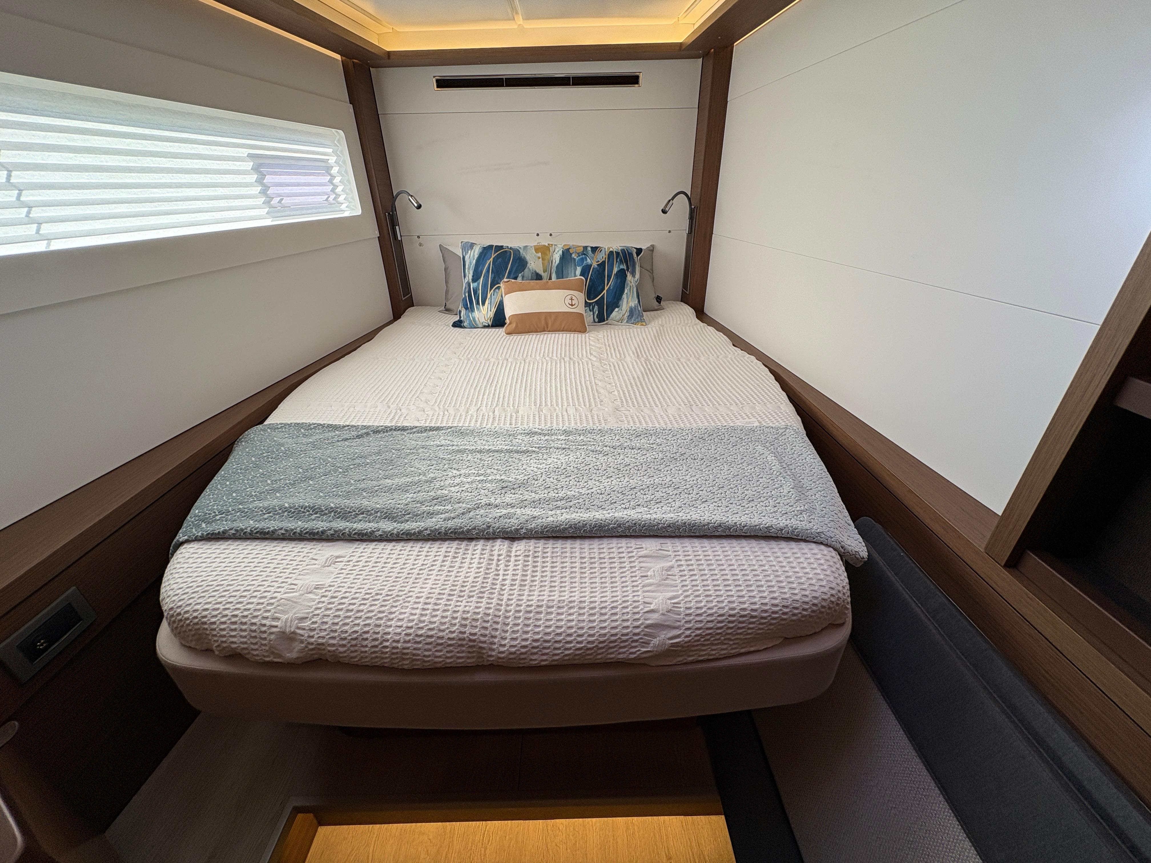 Dufour-560 Exclusive 2018-560 Exclusive US-Luxurious cabin interior of 2018 Dufour 560 Exclusive yacht with cozy bedding.-9765971 | Thumbnail