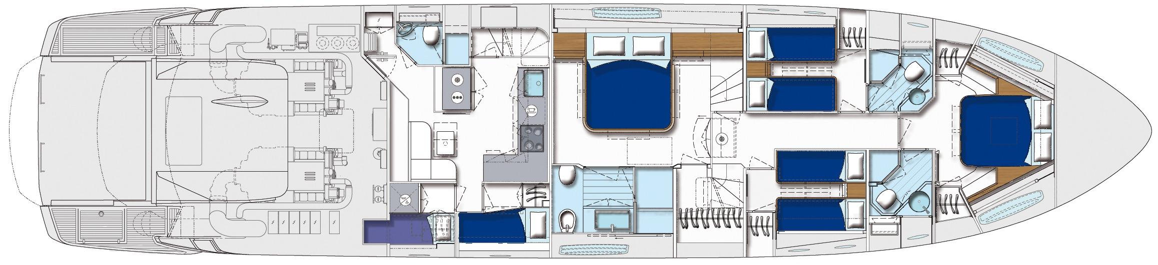 Manufacturer Provided Image: Pershing 82 Lower Deck Layout Plan