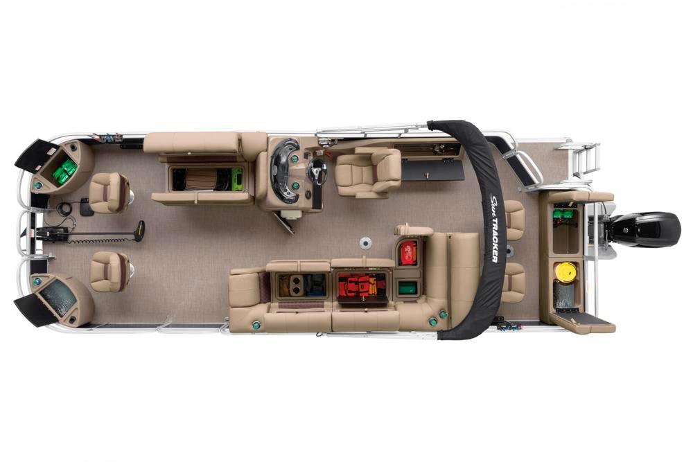 2021 Sun Tracker Fishin' Barge 24 DLX pontoon boat interior layout, top view.