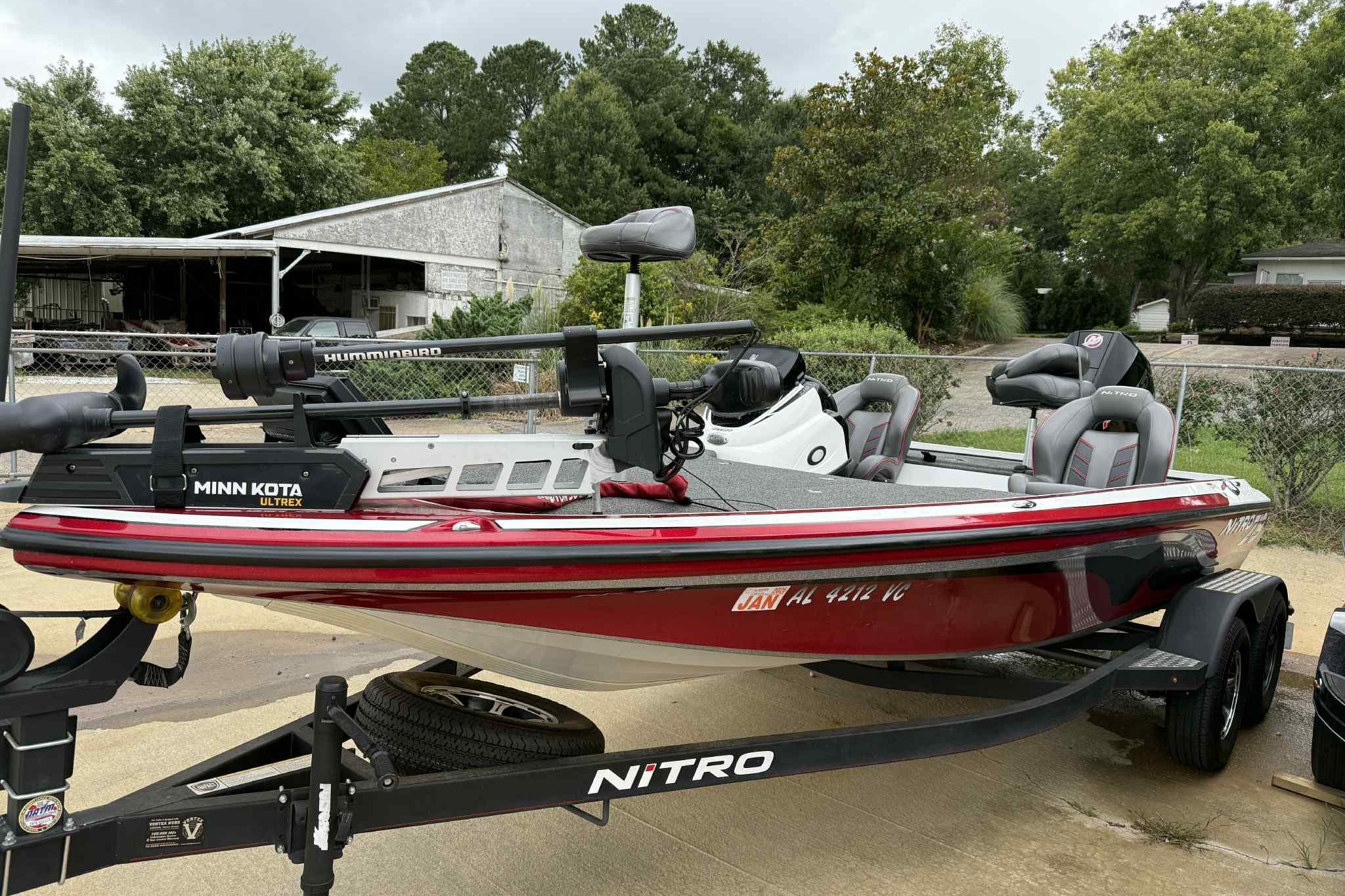 2019 Nitro Z19 Pro fishing boat with Minn Kota Ultrex motor on trailer.