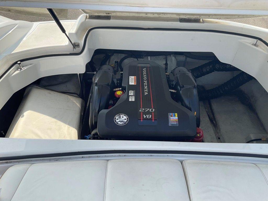 2013 Cobalt 210 boat engine compartment with Volvo Penta V8 engine.