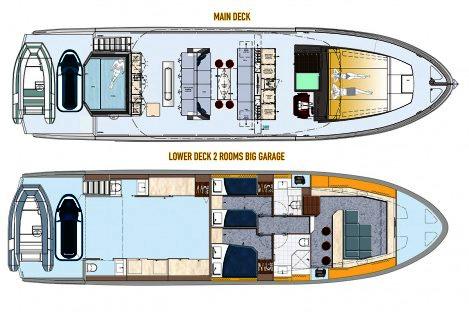 Top Deck 65 layout 2 Cabins, Big Garage