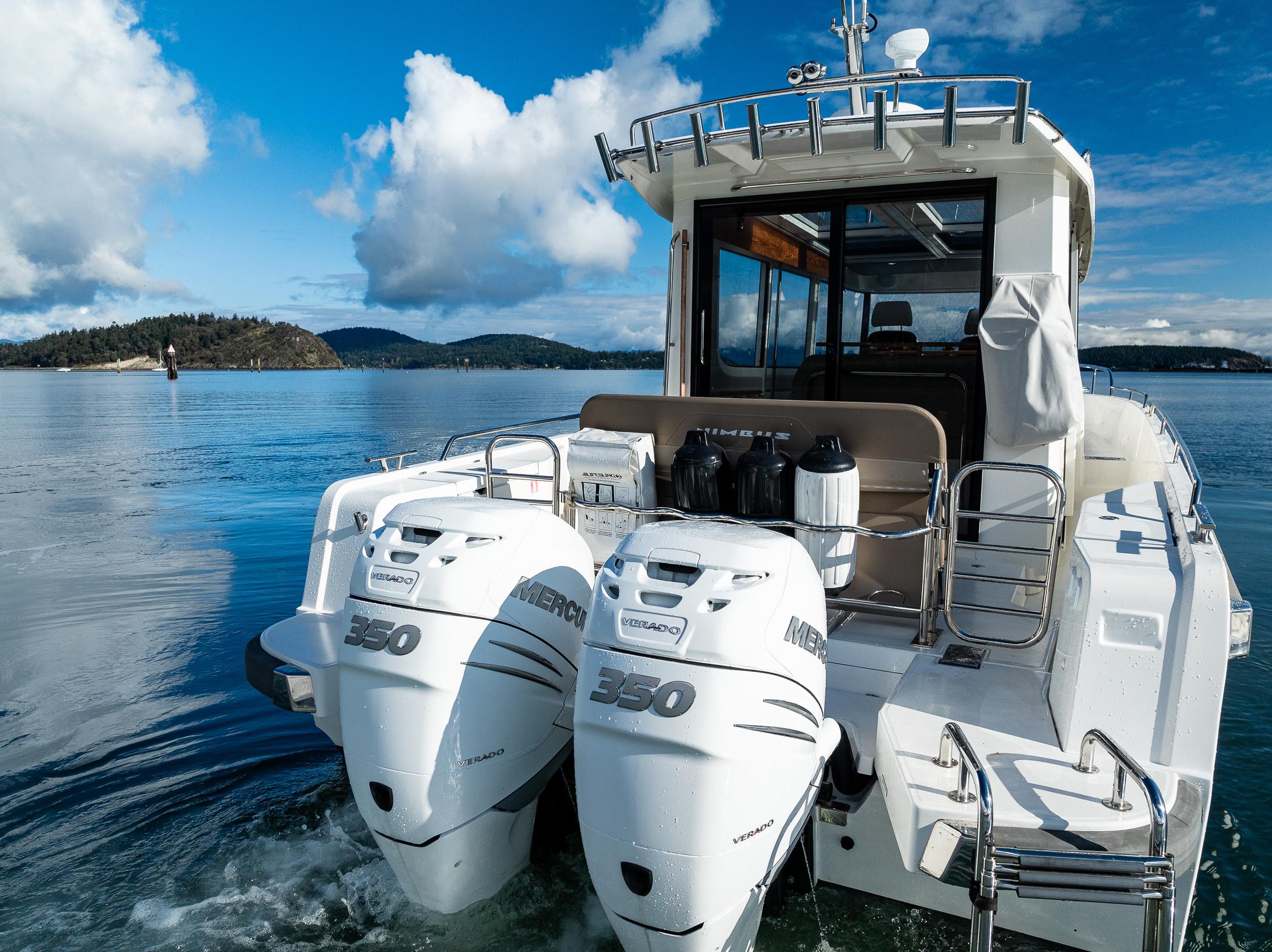 Nimbus-C11 2021-RYLEA ROSE WA-US-Nimbus C11 2021 boat with twin Mercury 350 engines on a scenic lake.-9586288