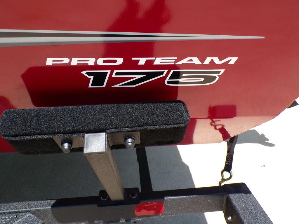 2025 Tracker Pro Team 175 TF boat, red exterior with logo detail.